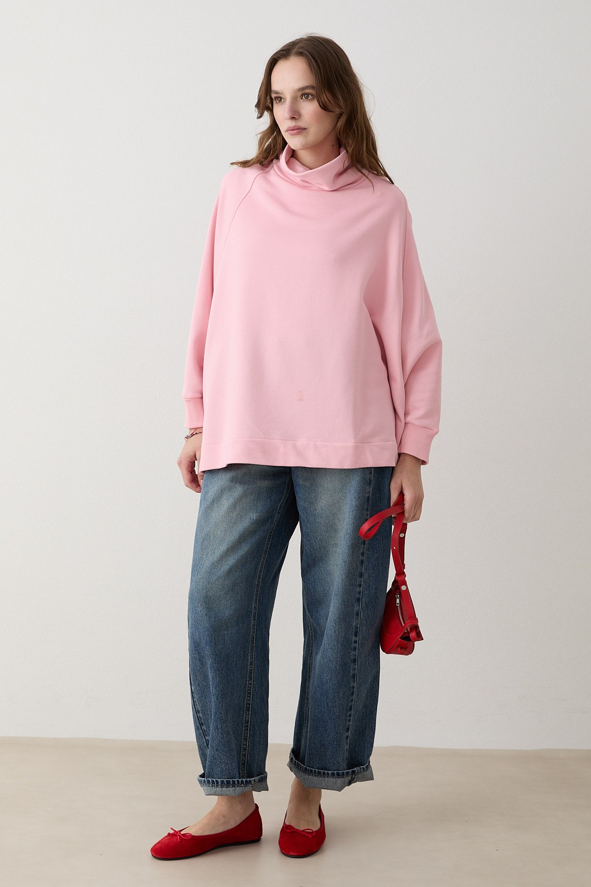 Yarasa Kol Sweatshirt - Pudra
