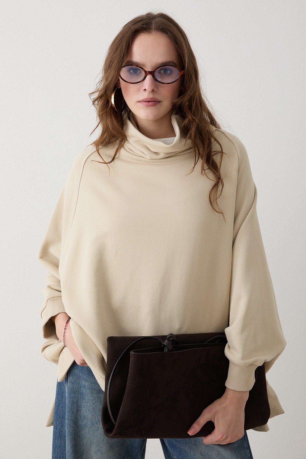 Yarasa Kol Sweatshirt - Taş