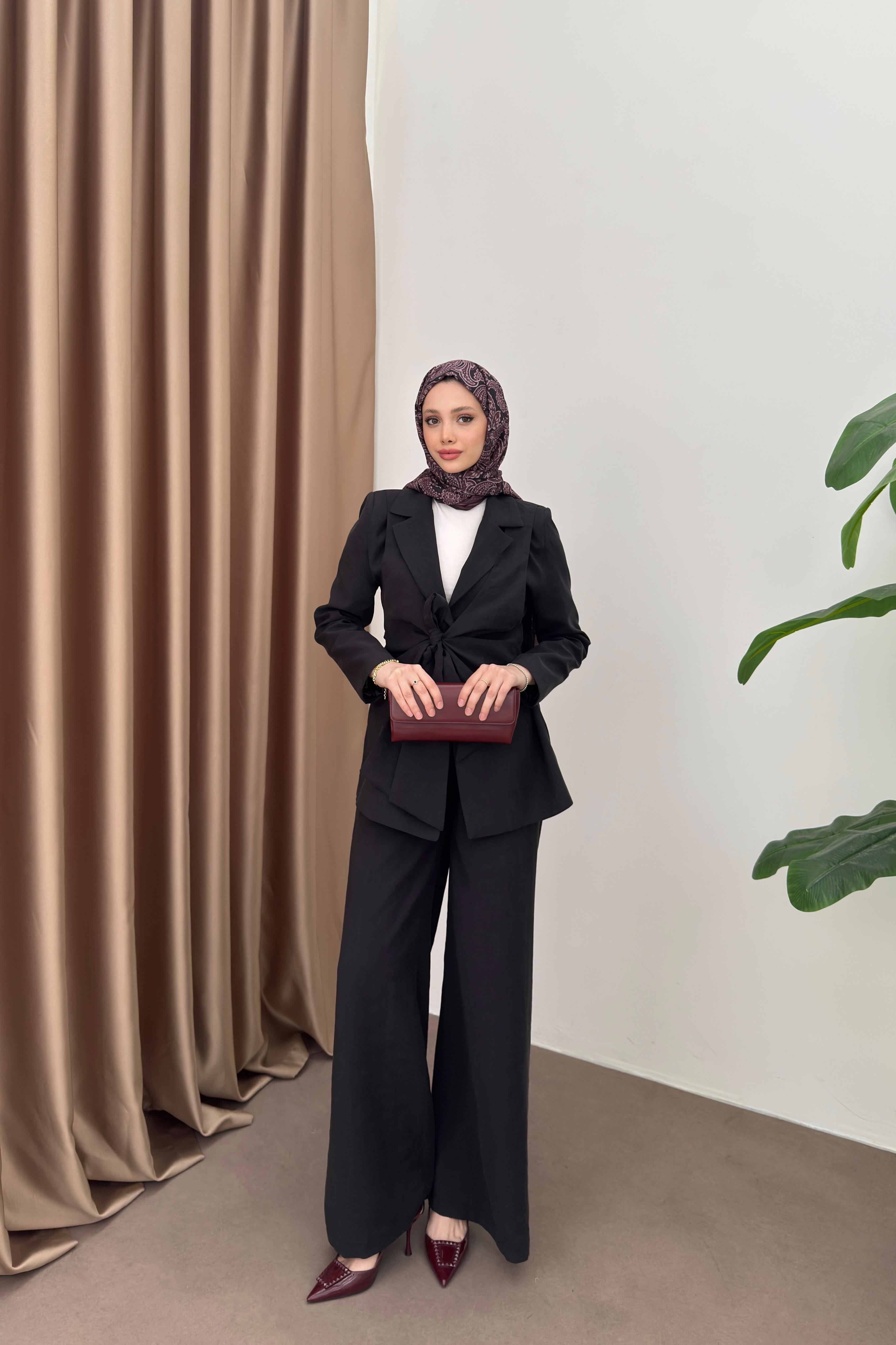 Yelek Bağlamalı Tensel Takım - Siyah