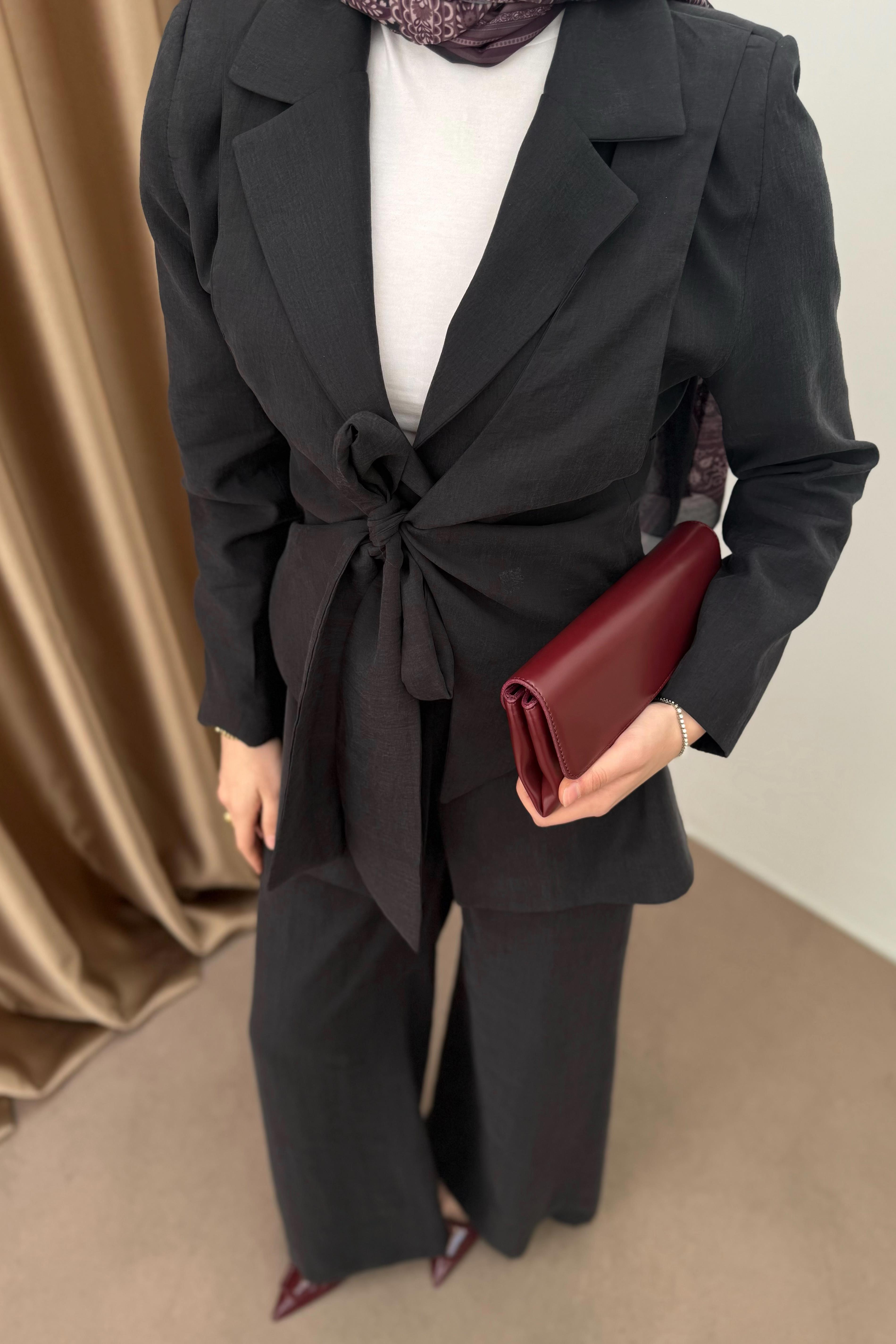 Yelek Bağlamalı Tensel Takım - Siyah