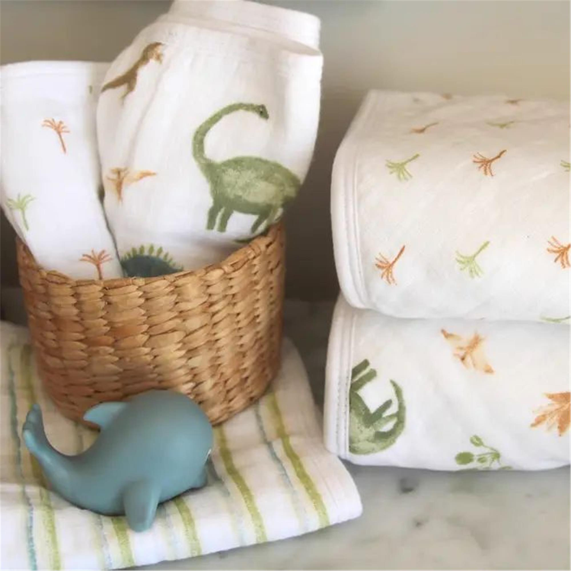 Aden & Anais - Dino Jungle Şapkalı Banyo Havlusu 2'li Set