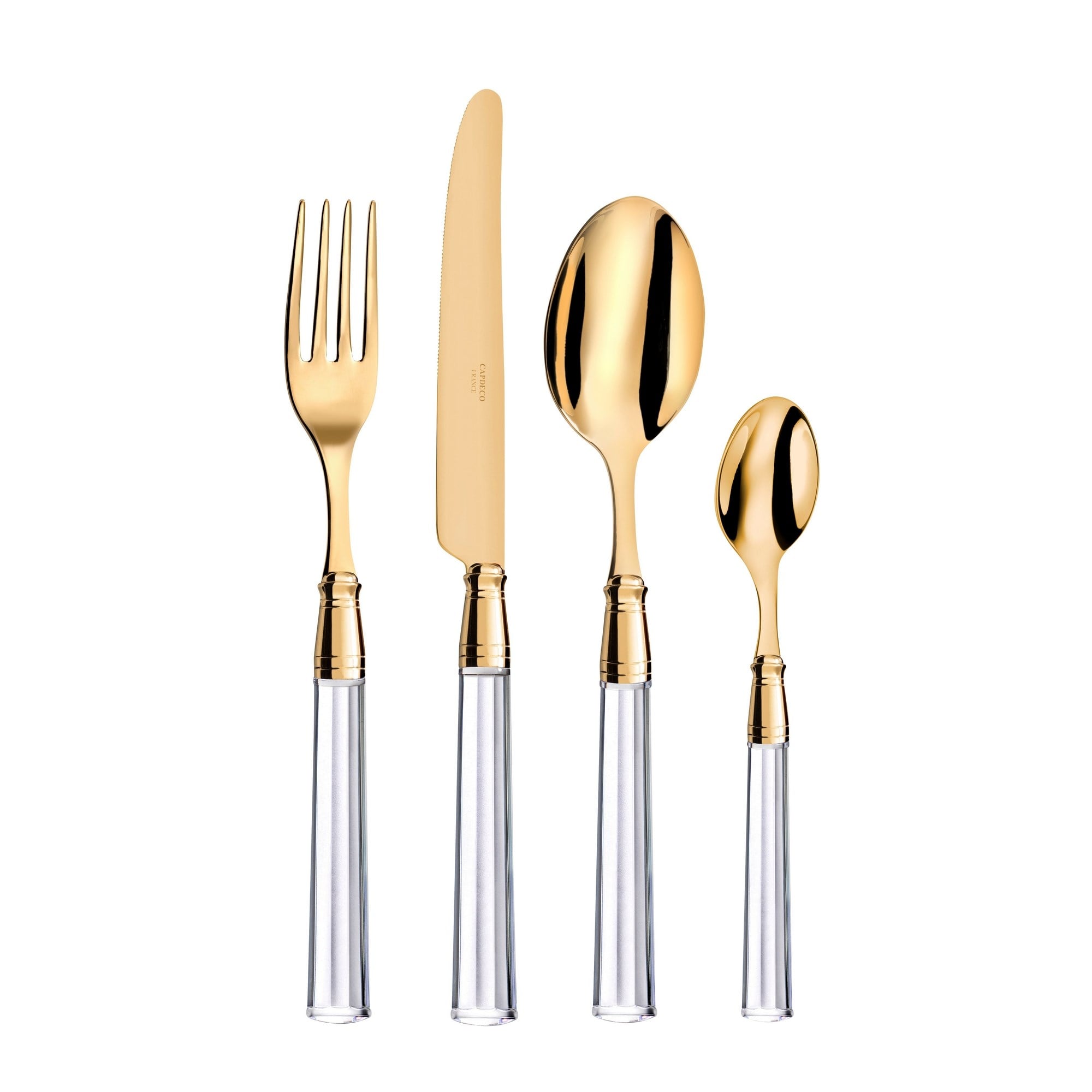 Capdeco - 24 Parça Şeffaf Gold Çatal-Bıçak Seti