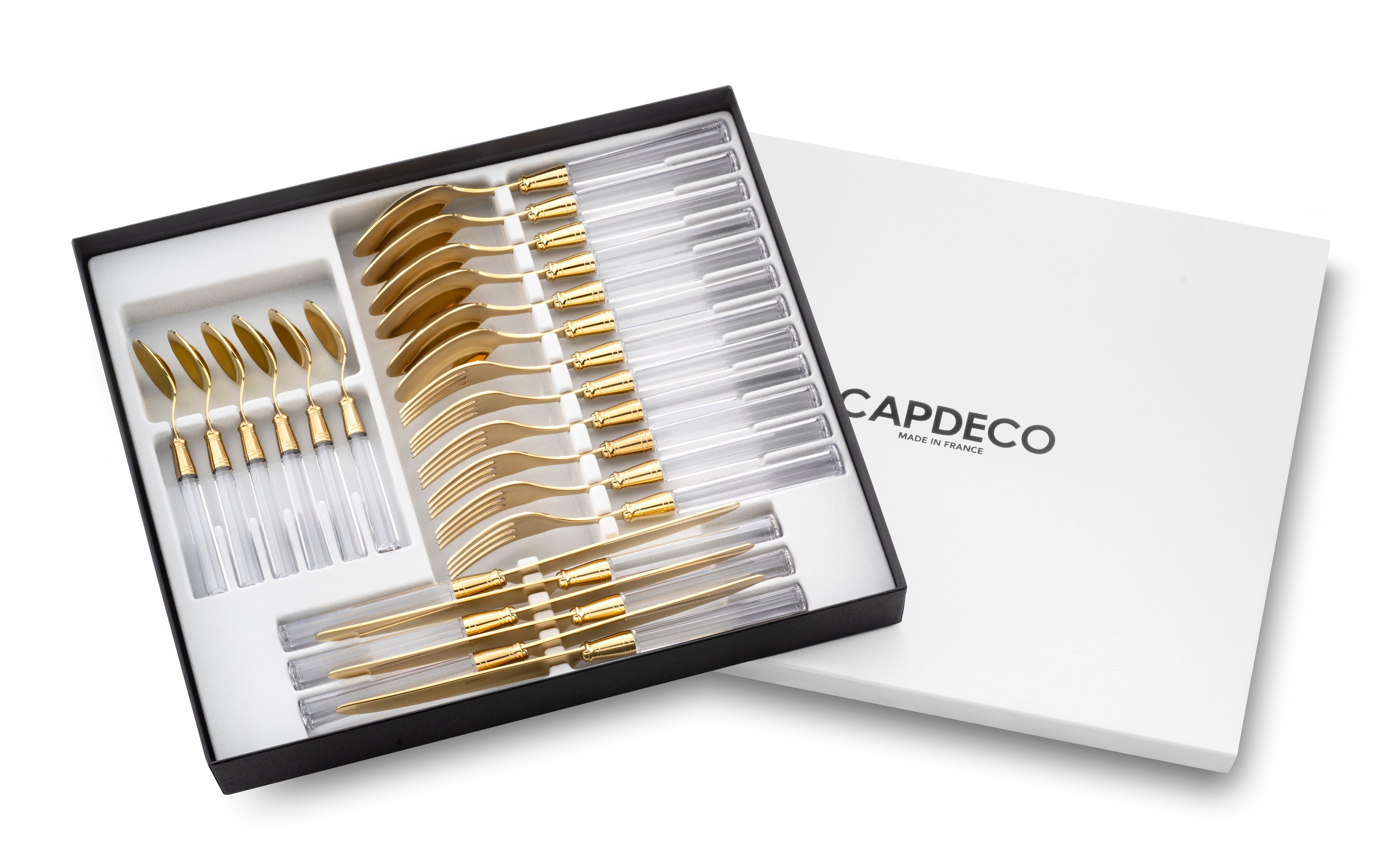 Capdeco - 24 Parça Şeffaf Gold Çatal-Bıçak Seti