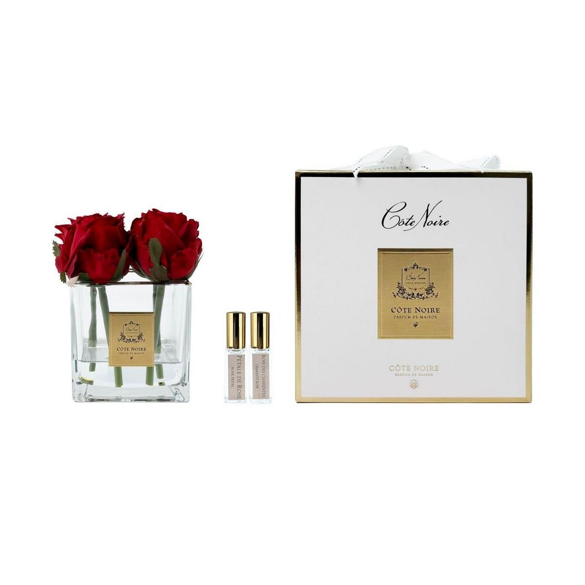 Cote Noire - 4 Güllü Bordo Koku Şeffaf Vazo
