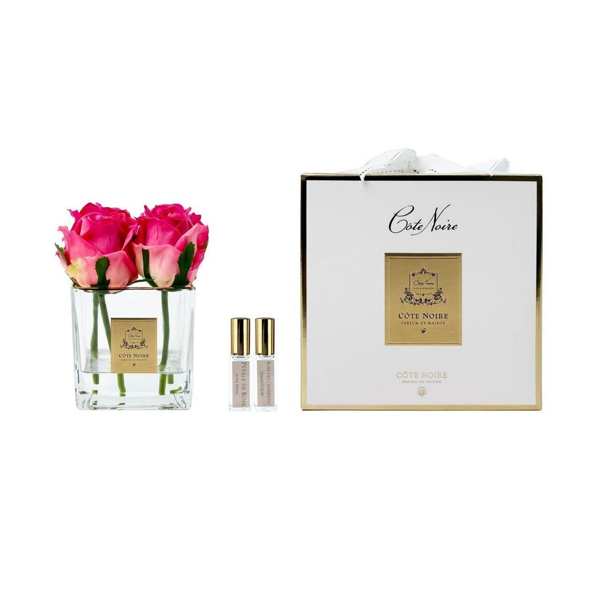 Cote Noire - 4 Güllü Fuşya Koku Şeffaf Vazo