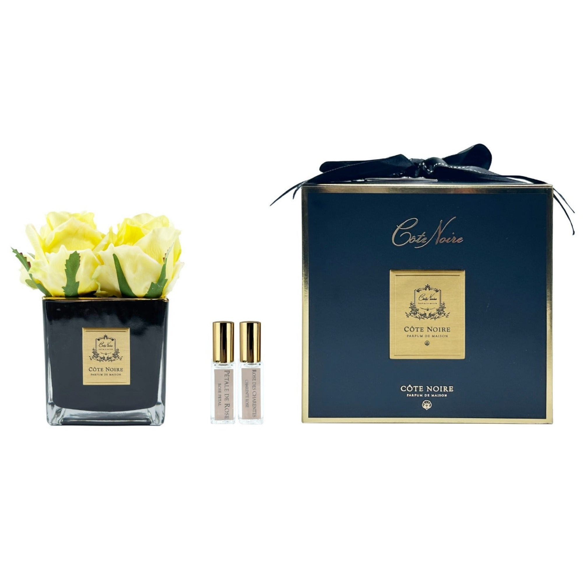 Cote Noire - 4 Güllü Sarı Siyah Vazolu Kokulu Çiçek