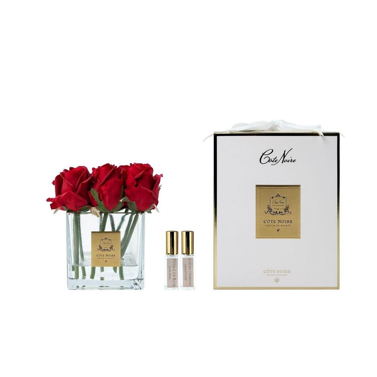 Cote Noire - 9 Güllü Bordo Koku Şeffaf Vazo