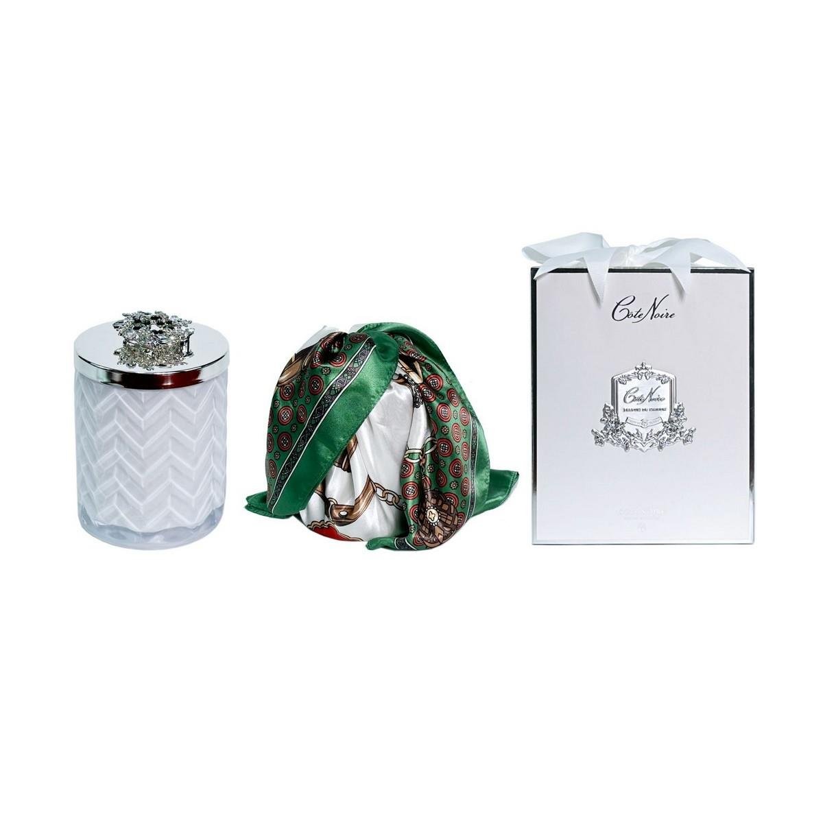 Cote Noire - Herringbone Beyaz Gümüş Çiçekli Mum