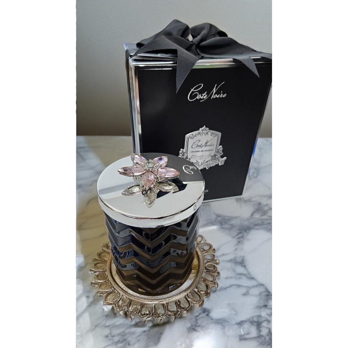 Cote Noire - Herringbone Siyah Gümüş Çiçekli Mum