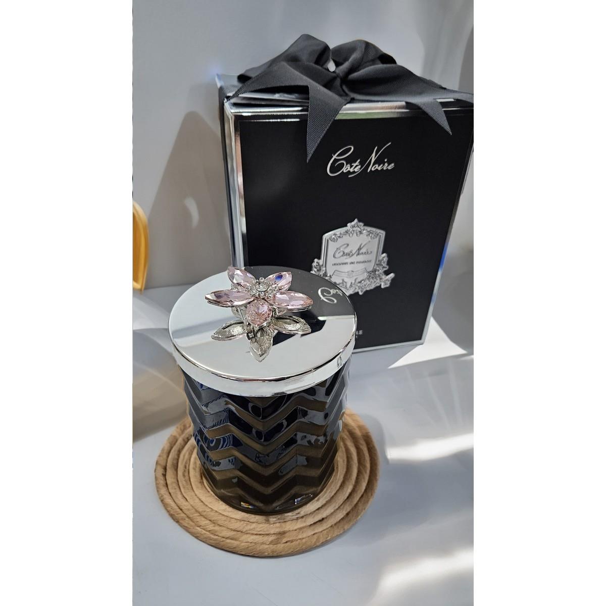 Cote Noire - Herringbone Siyah Gümüş Çiçekli Mum