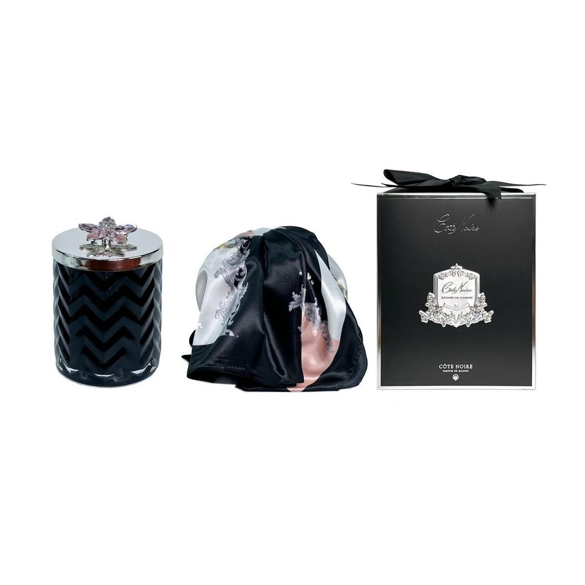 Cote Noire - Herringbone Siyah Gümüş Çiçekli Mum