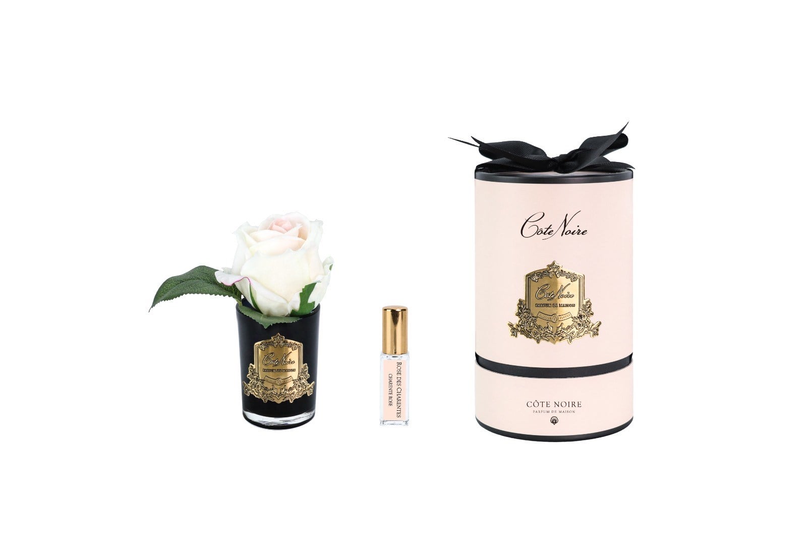 Cote Noire -  Tek Güllü Ekru & Gold Siyah Vazolu Kokulu Çiçek