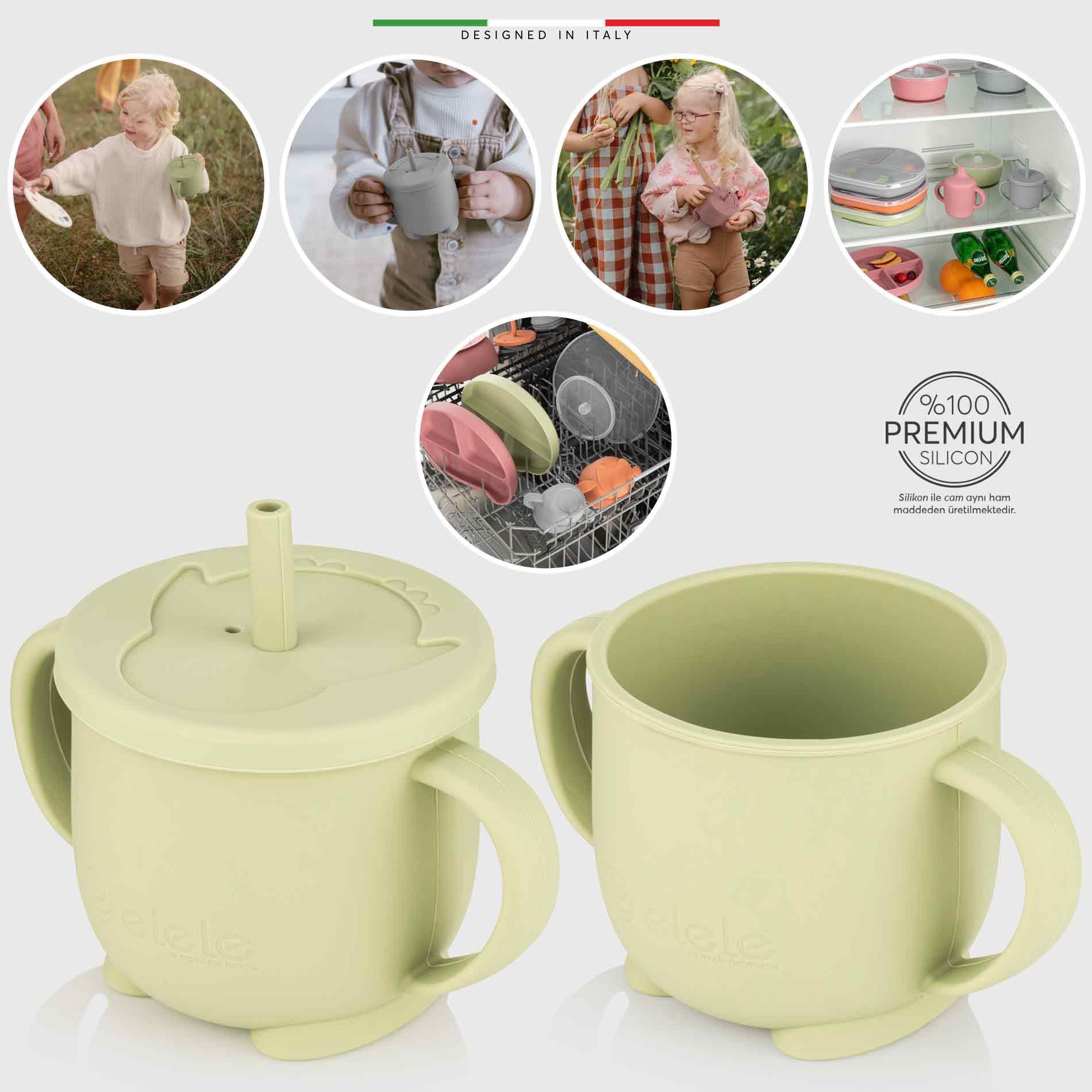 Elele 2in1 Silikon Bebek Alıştırma Bardağı Kulplu ve Pipetli Yeşil