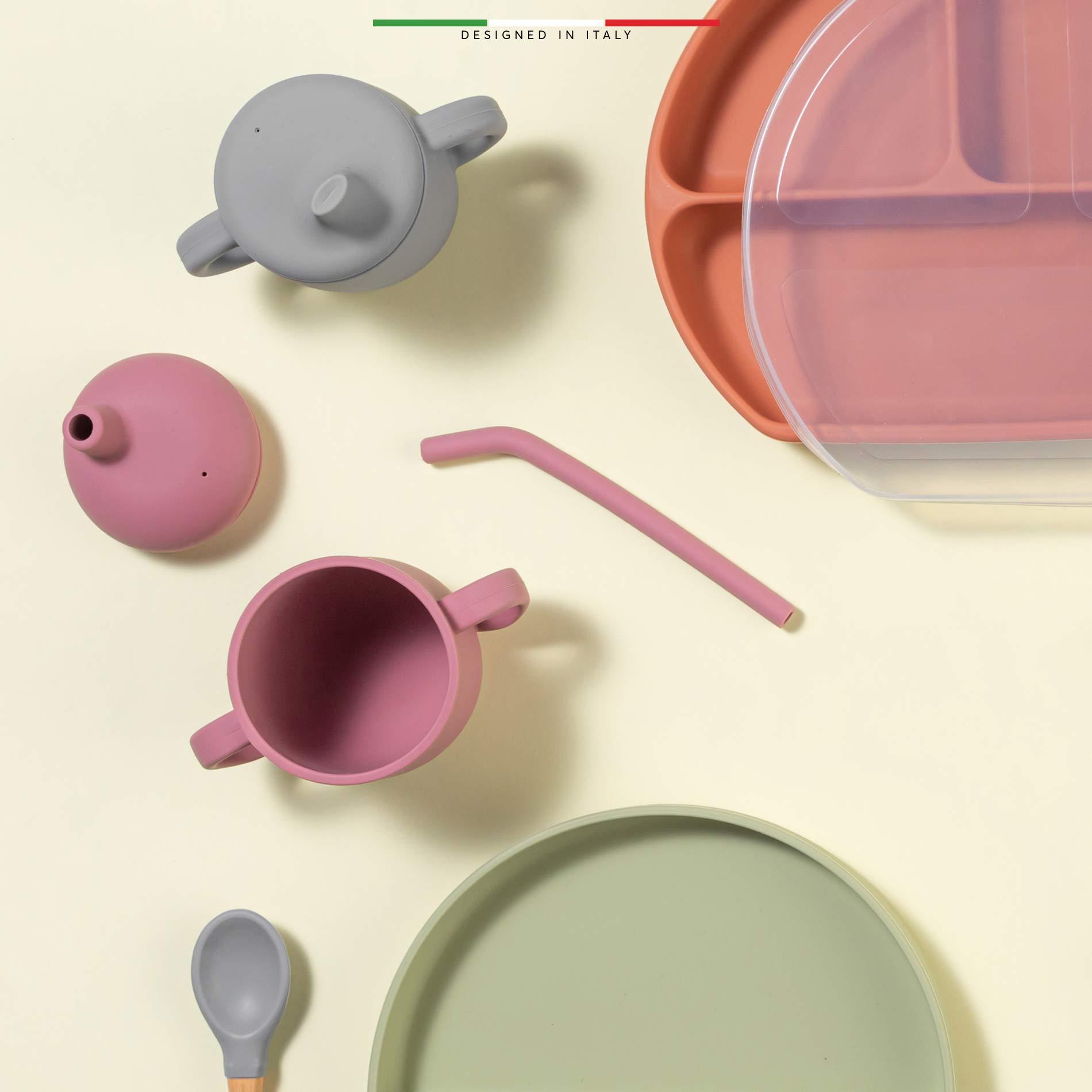 Elele 3in1 Silikon Bebek Alıştırma Bardağı Seti Kulplu ve Pipetli Gri
