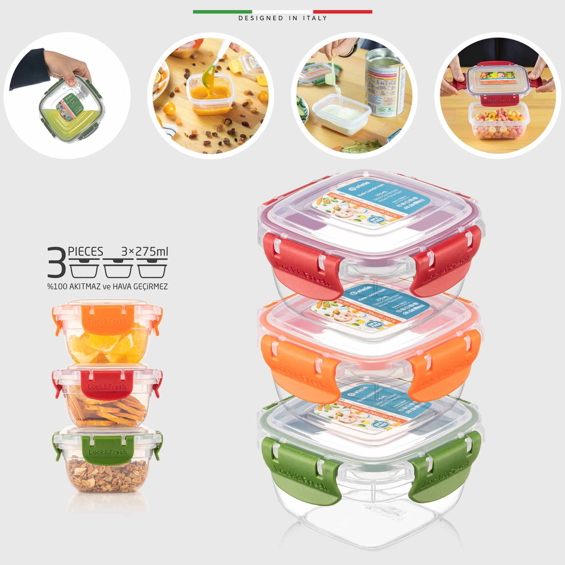Elele 3'lü Bebek Toz Mama Kabı Mama Saklama Kabı Lock and Fresh 275 Ml YBT