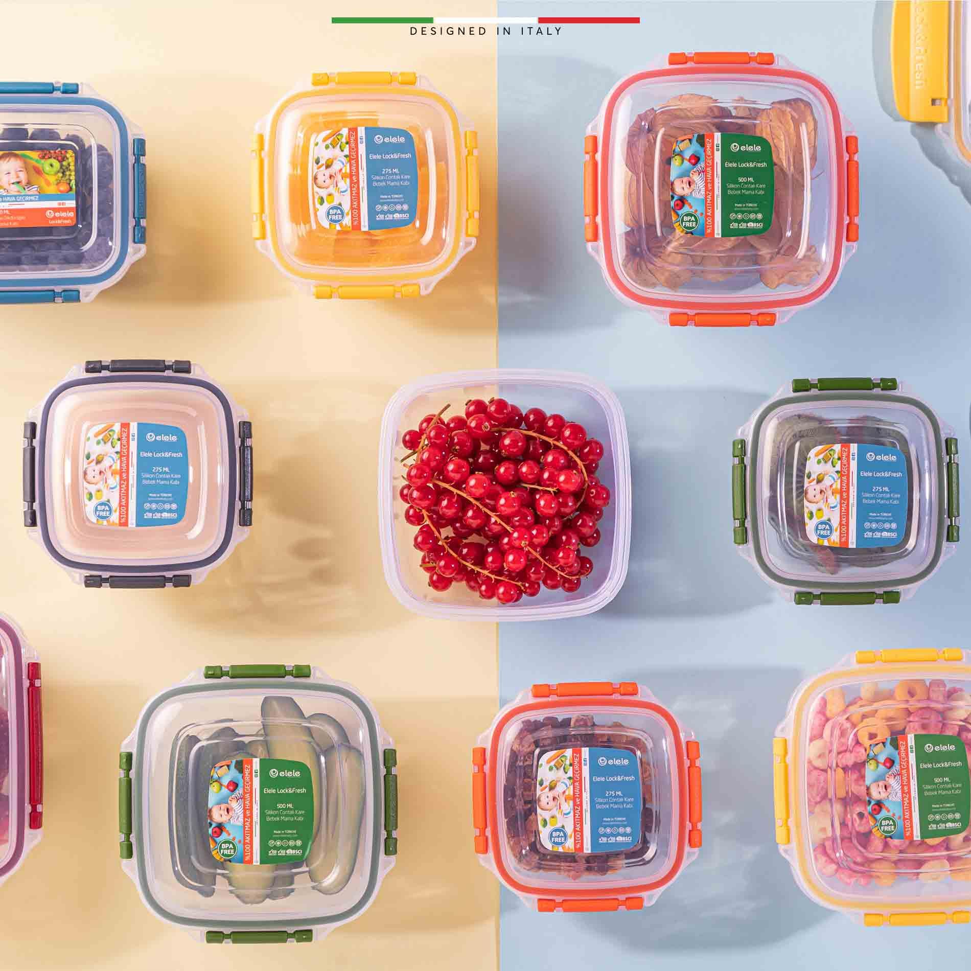 Elele 3'lü Bebek Toz Mama Kabı Mama Saklama Kabı Lock and Fresh 500 Ml MSG