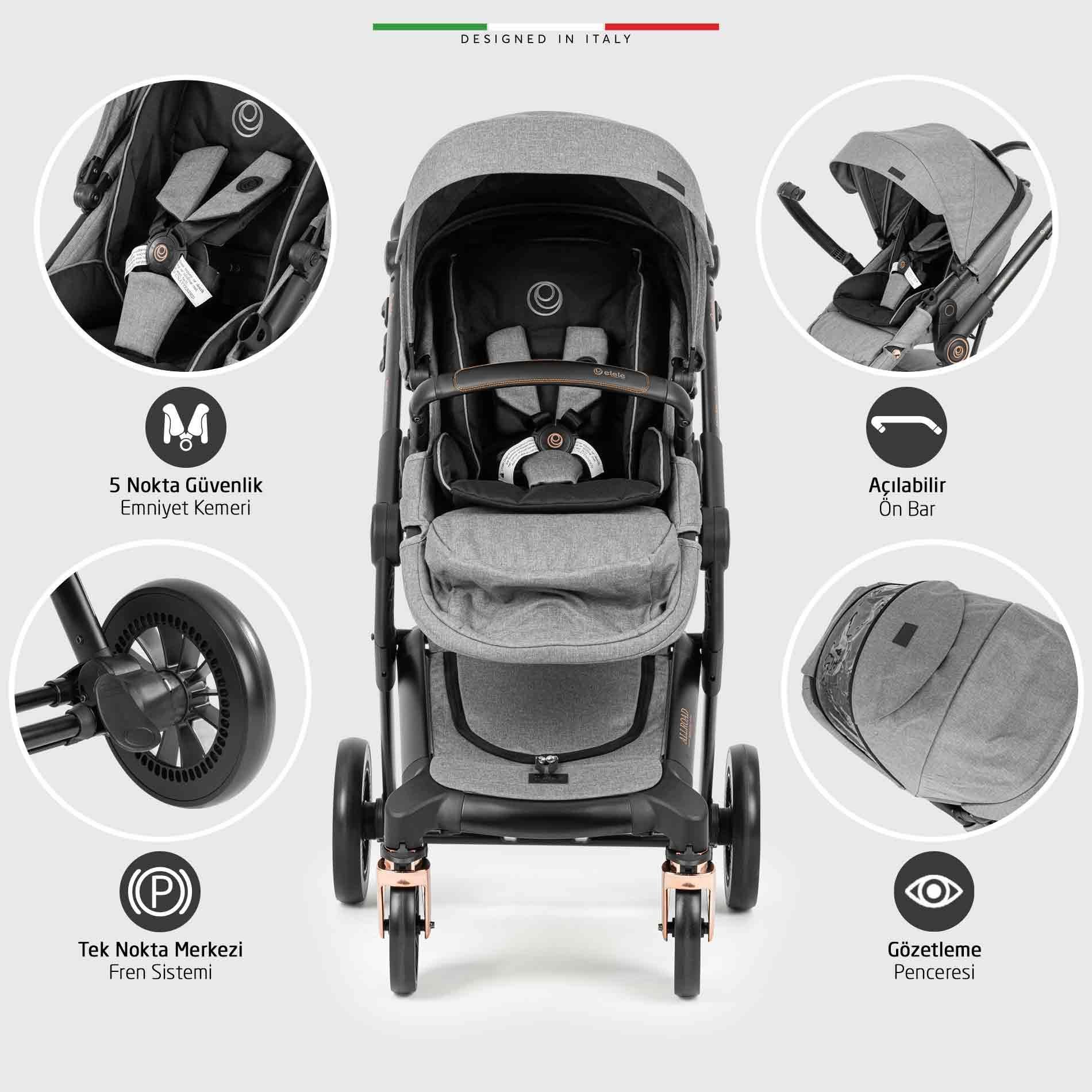 Elele Allroad 3 Travel Sistem Bebek Arabası Rose Gri