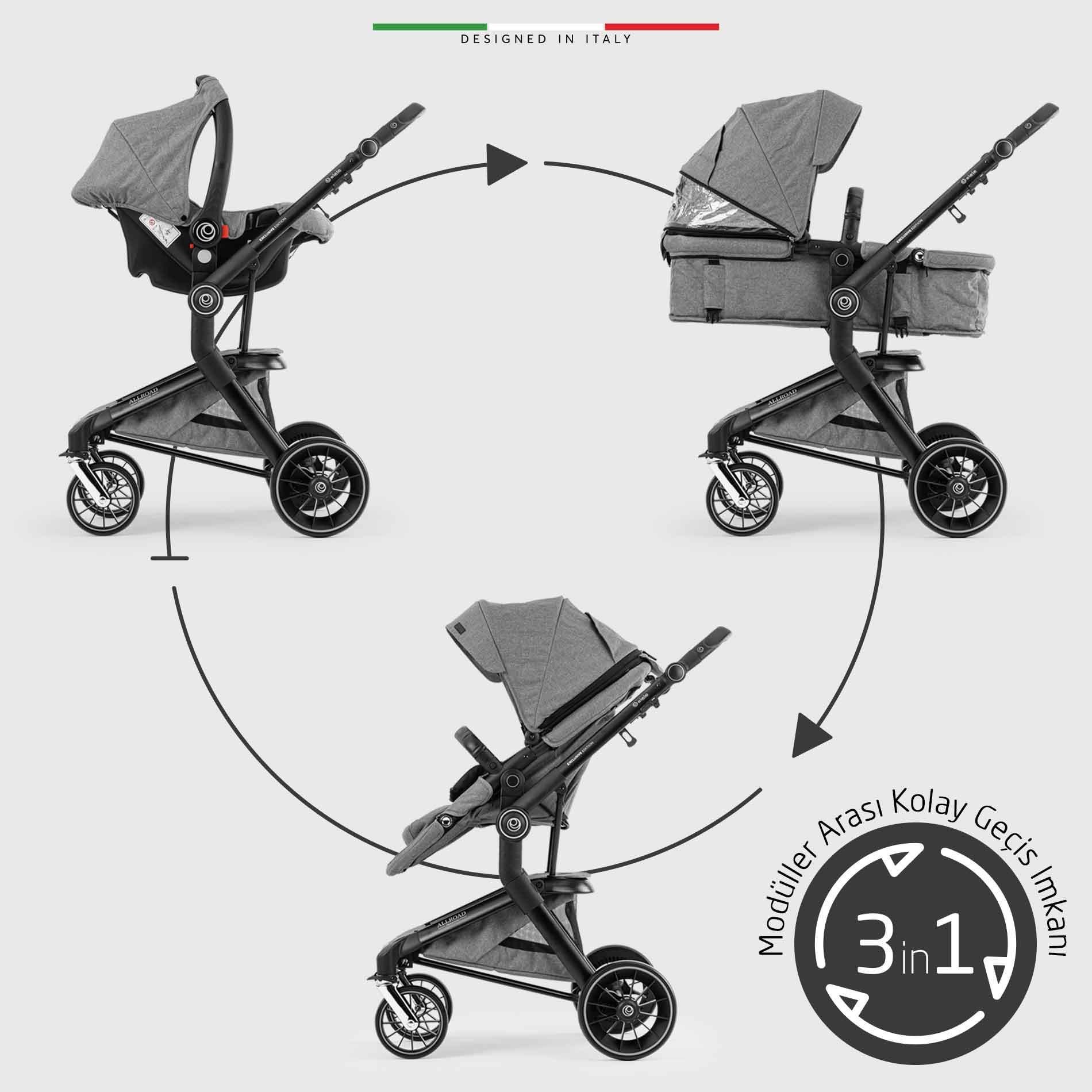 Elele Allroad 3 Travel Sistem Bebek Arabası Silver Gri