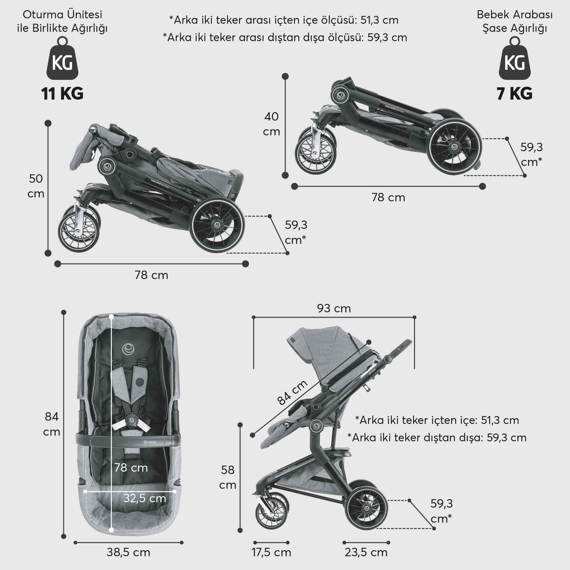 Elele Allroad 3 Travel Sistem Bebek Arabası Rose Gri