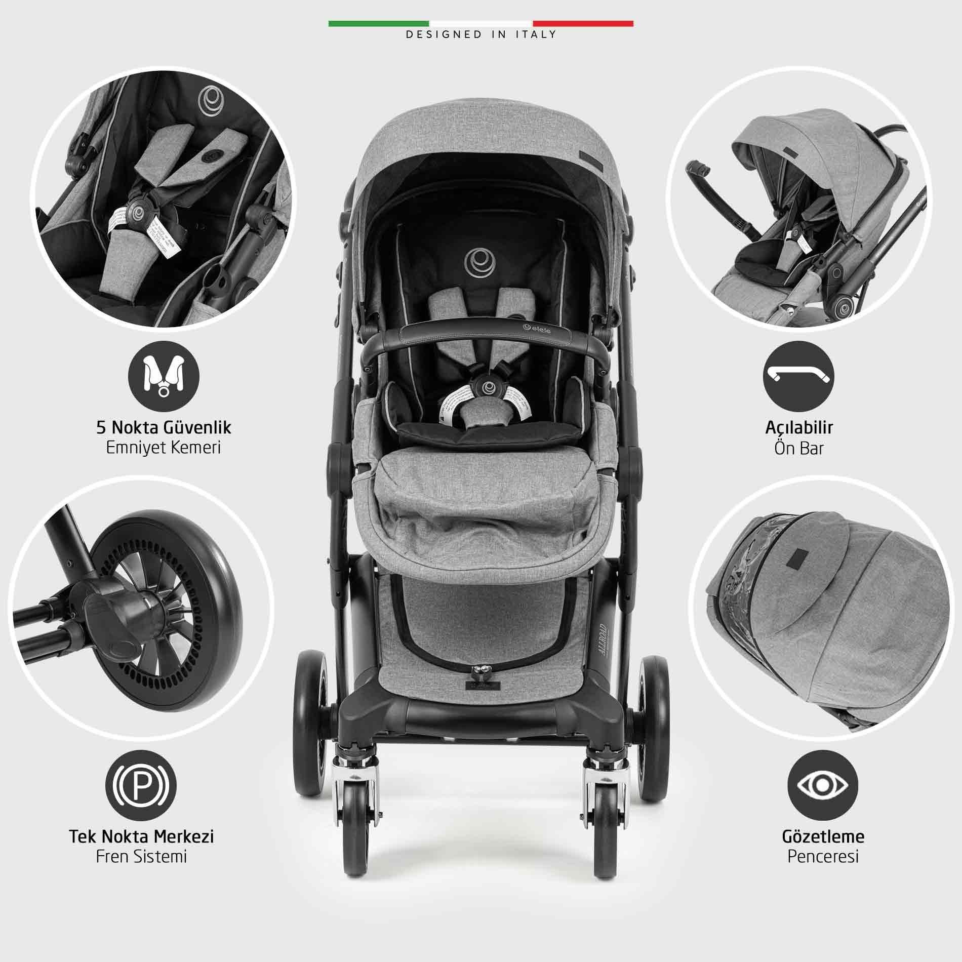 Elele Allroad 3 Travel Sistem Bebek Arabası Silver Gri