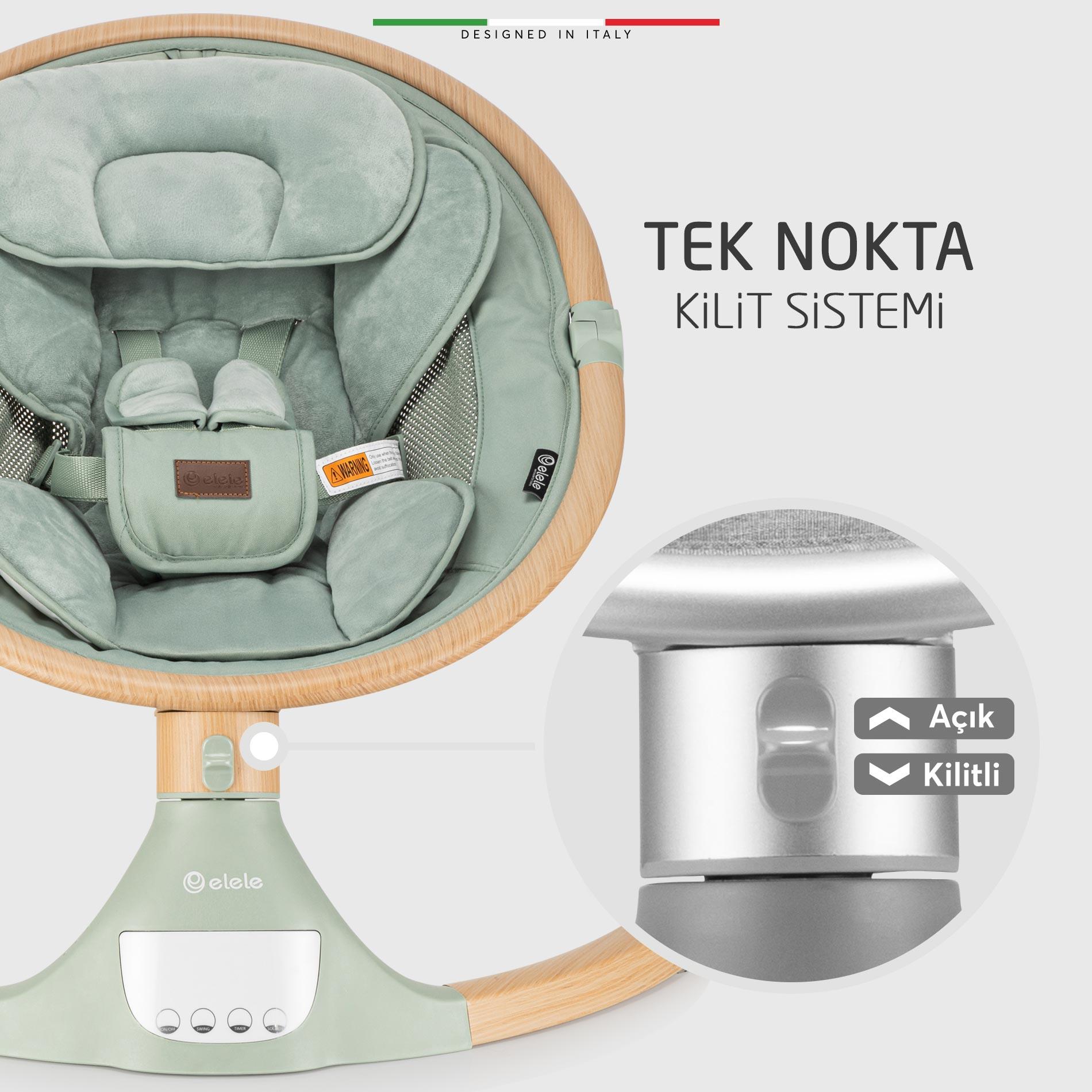 Elele Amore 2 Elektrikli Otomatik Sallanan Ana Kucağı Kademeli Yeşil