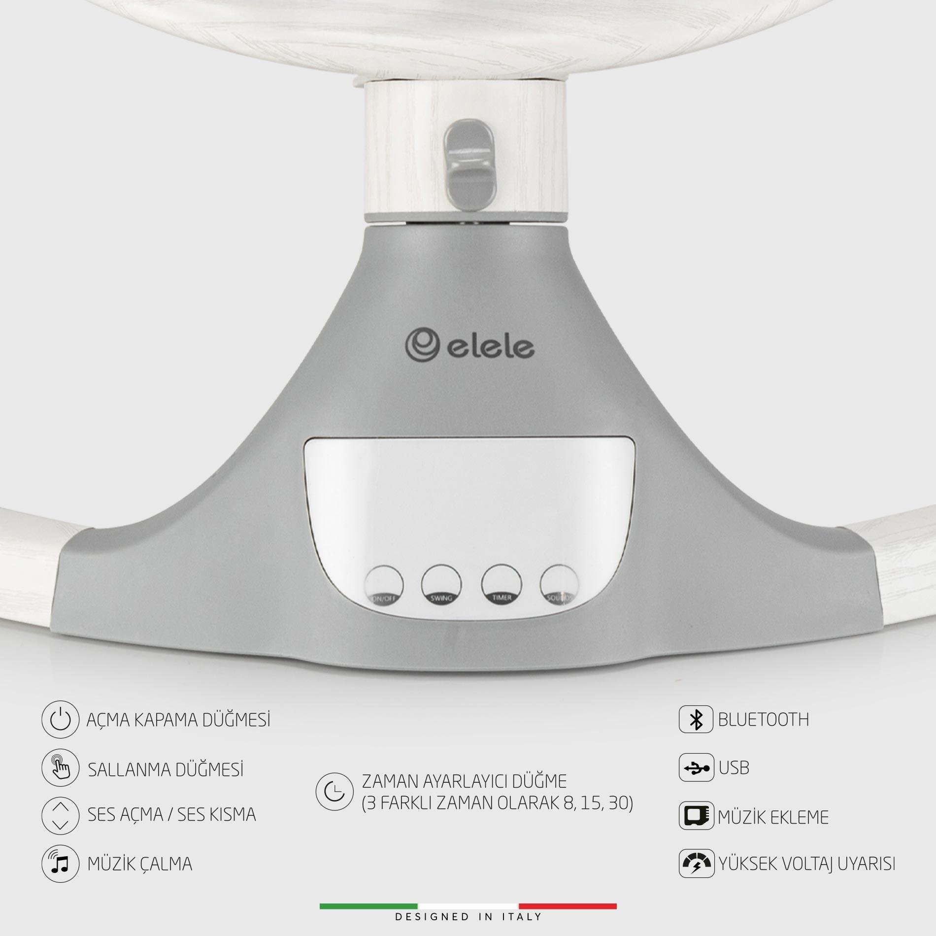 Elele Amore 2 Elektrikli Otomatik Sallanan Ana Kucağı Kademeli Gri