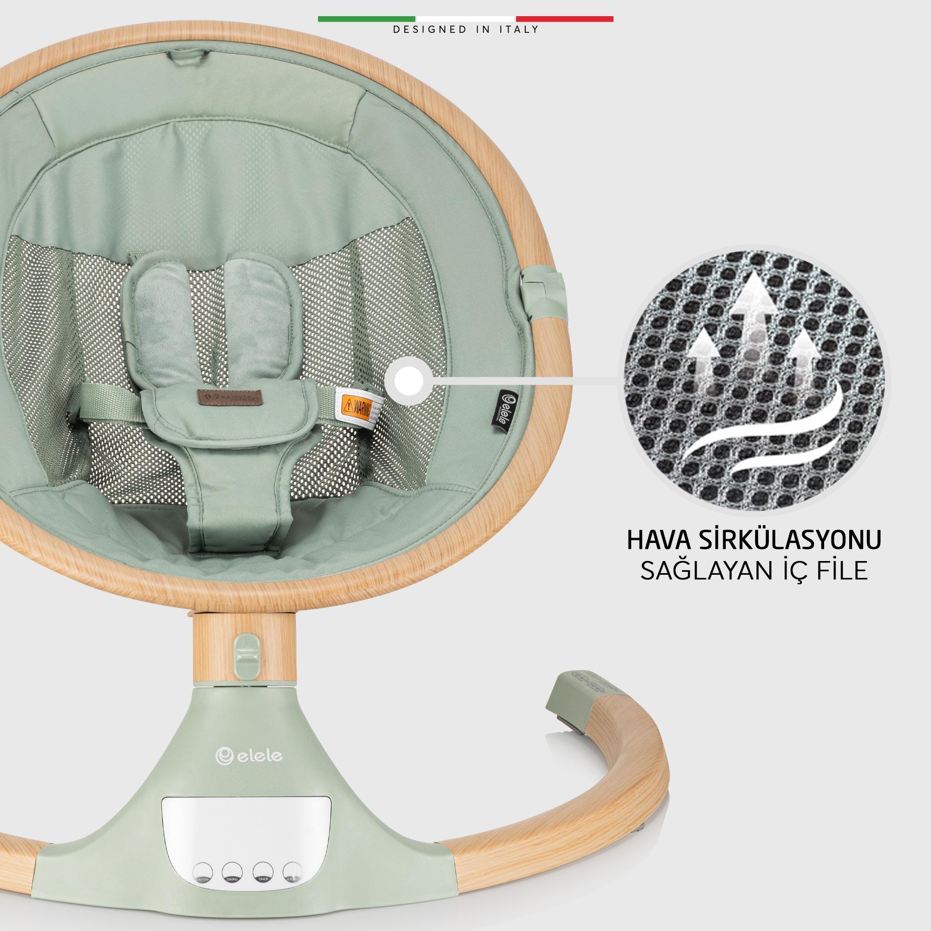 Elele Amore 2 Elektrikli Otomatik Sallanan Ana Kucağı Kademeli Yeşil