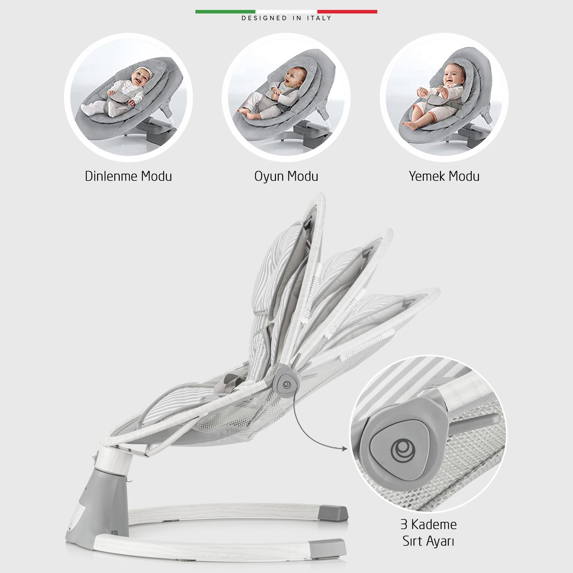 Elele Amore 2 Elektrikli Otomatik Sallanan Ana Kucağı Kademeli Gri