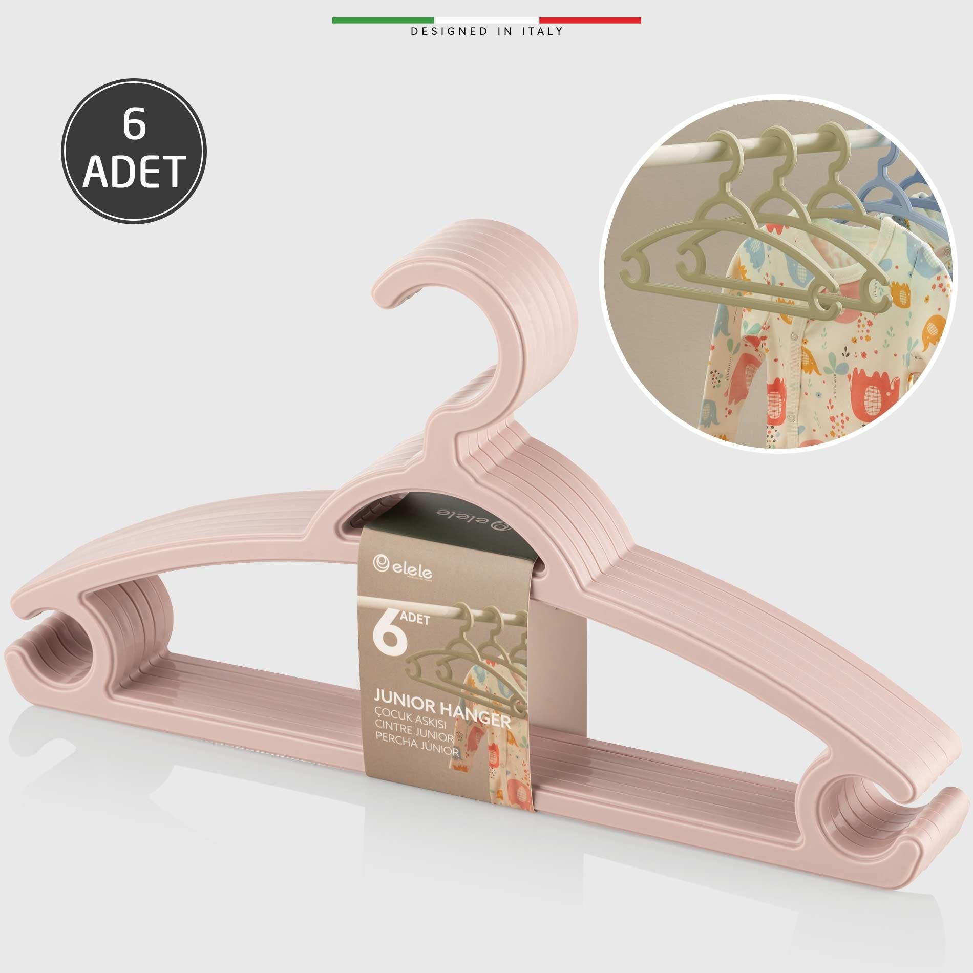 Elele Bebek Giysi Askısı Çocuk Elbise Askısı 6 Adet Pudra