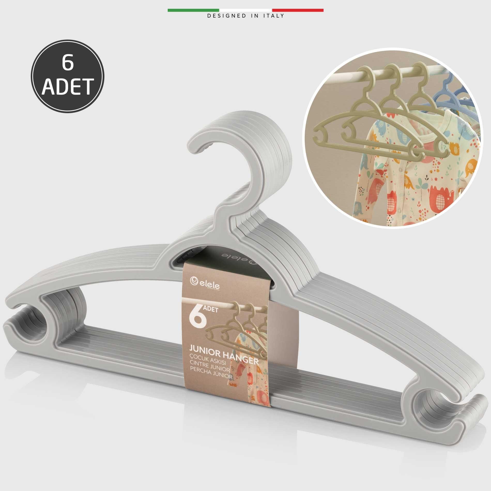 Elele Bebek Giysi Askısı Çocuk Elbise Askısı 6 Adet Gri