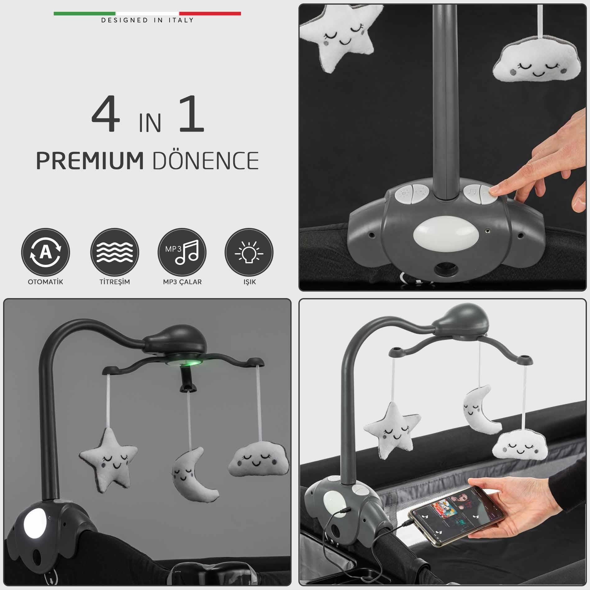 Elele Bonte 2 6in1 Lüks Anne Yanı Oyun Parkı Park Yatak XL 70x120 cm Kahverengi
