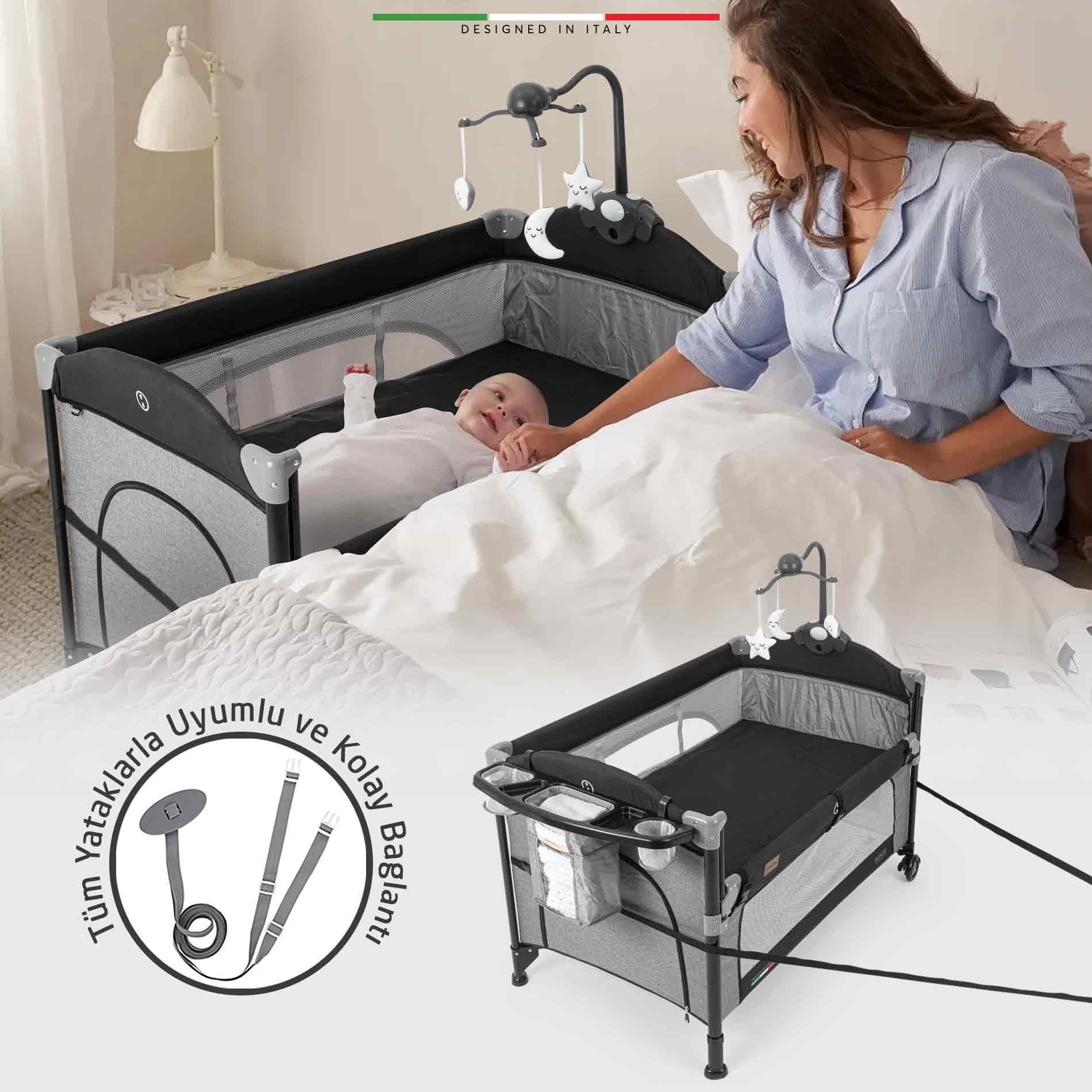 Elele Bonte 2 6in1 Lüks Anne Yanı Oyun Parkı Park Yatak XL 70x120 cm Kahverengi