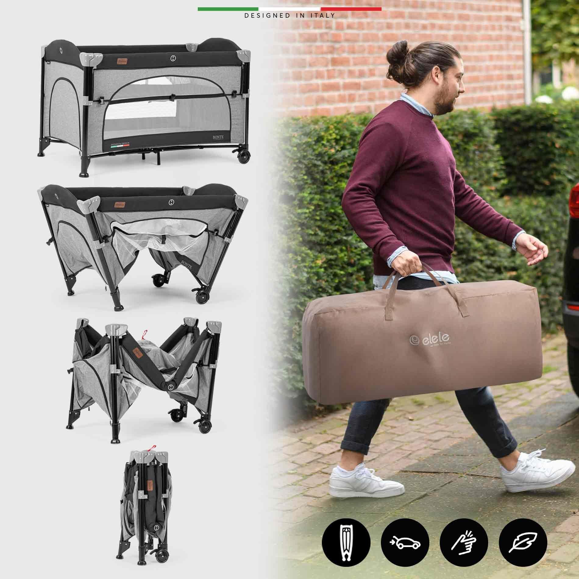 Elele Bonte 2 6in1 Lüks Anne Yanı Oyun Parkı Park Yatak XL 70x120 cm Kahverengi