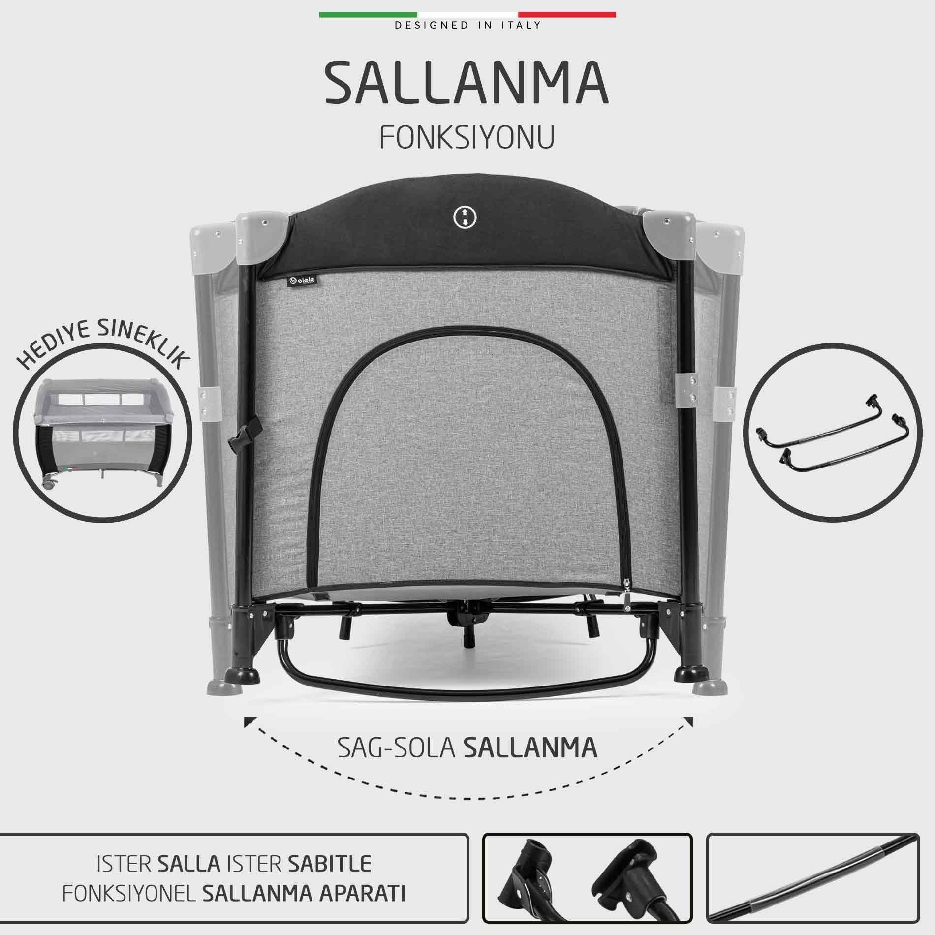 Elele Bonte 2 6in1 Lüks Anne Yanı Oyun Parkı Park Yatak XL 70x120 cm Kahverengi