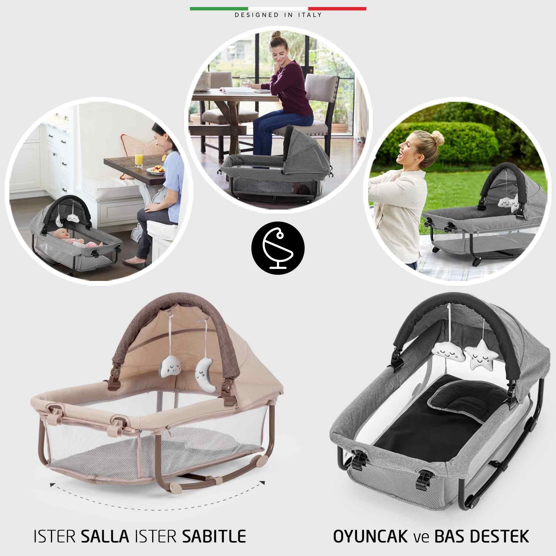 Elele Bonte 2 6in1 Lüks Anne Yanı Oyun Parkı Park Yatak XL 70x120 cm Kahverengi