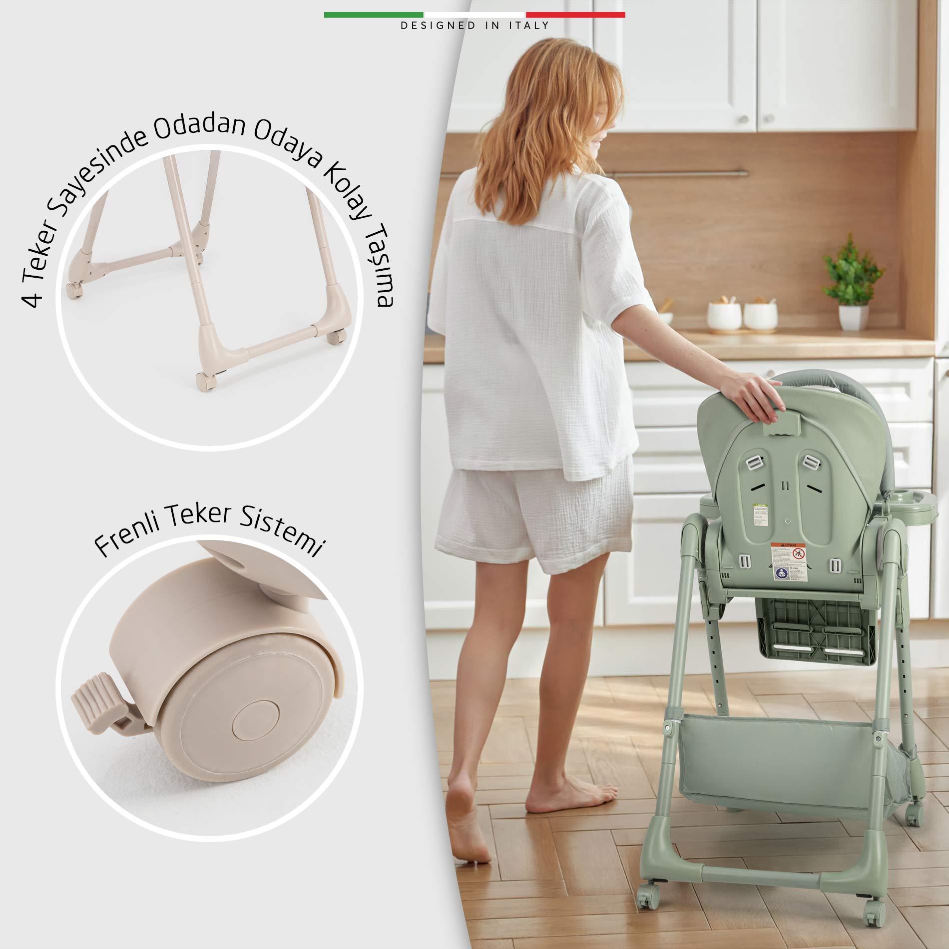 Elele Cibo 2in1 Katlanabilir Bebek Mama Sandalyesi Çift Pedli 0+ Ay Yeşil