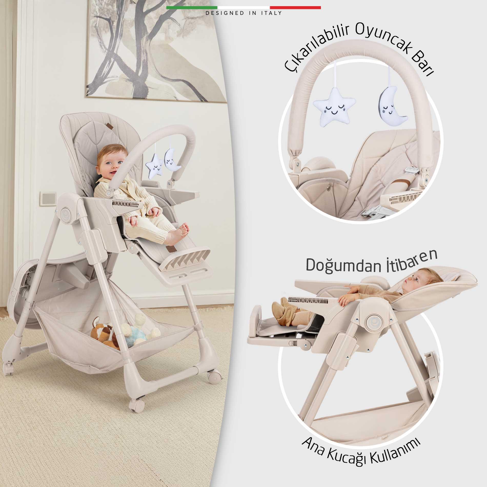 Elele Cibo 2in1 Katlanabilir Bebek Mama Sandalyesi Çift Pedli 0+ Ay Bej