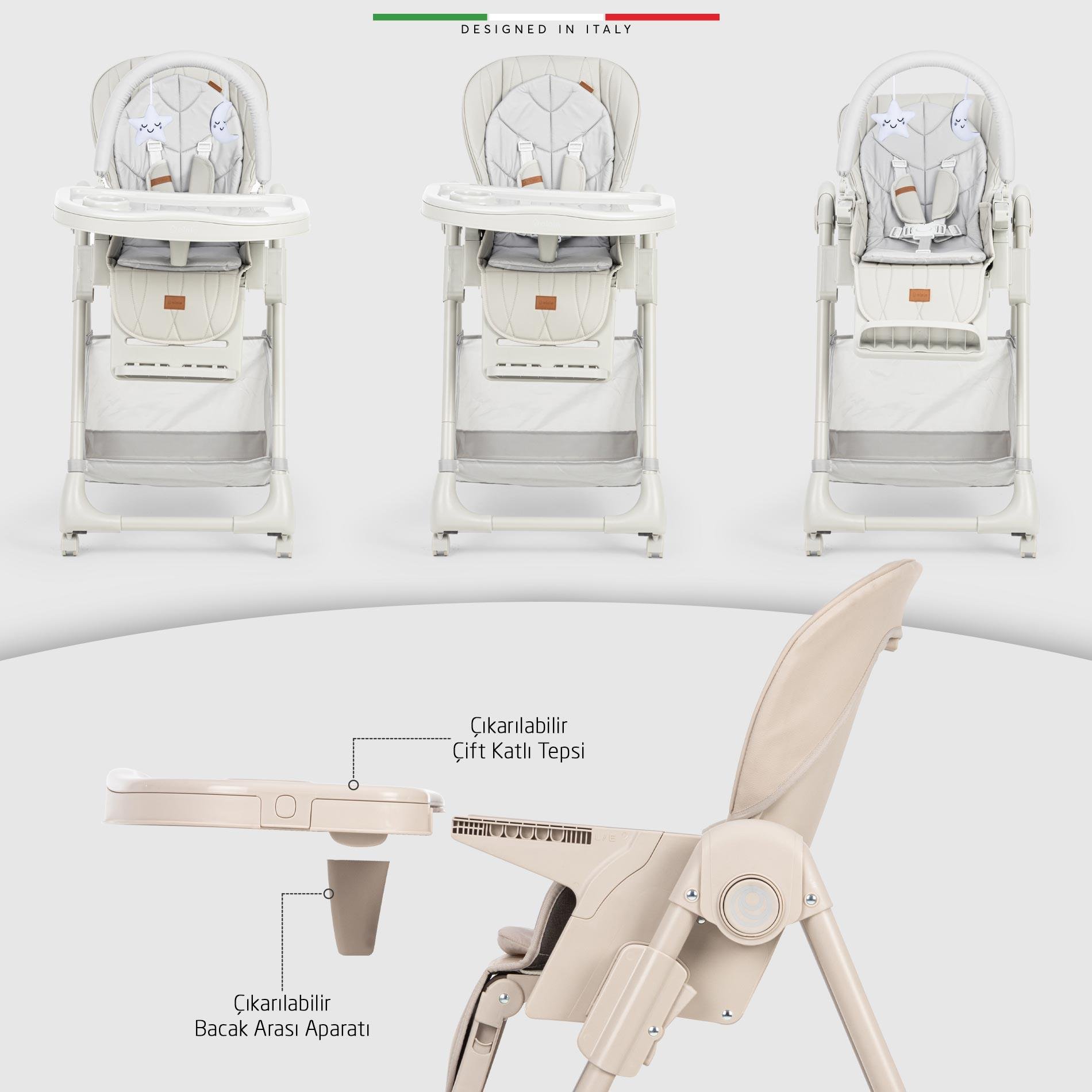 Elele Cibo 2in1 Katlanabilir Bebek Mama Sandalyesi Çift Pedli 0+ Ay Gri