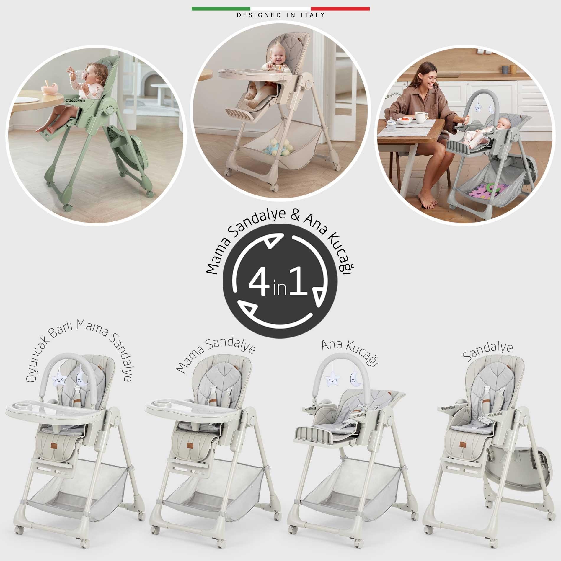 Elele Cibo 2in1 Katlanabilir Bebek Mama Sandalyesi Çift Pedli 0+ Ay Gri