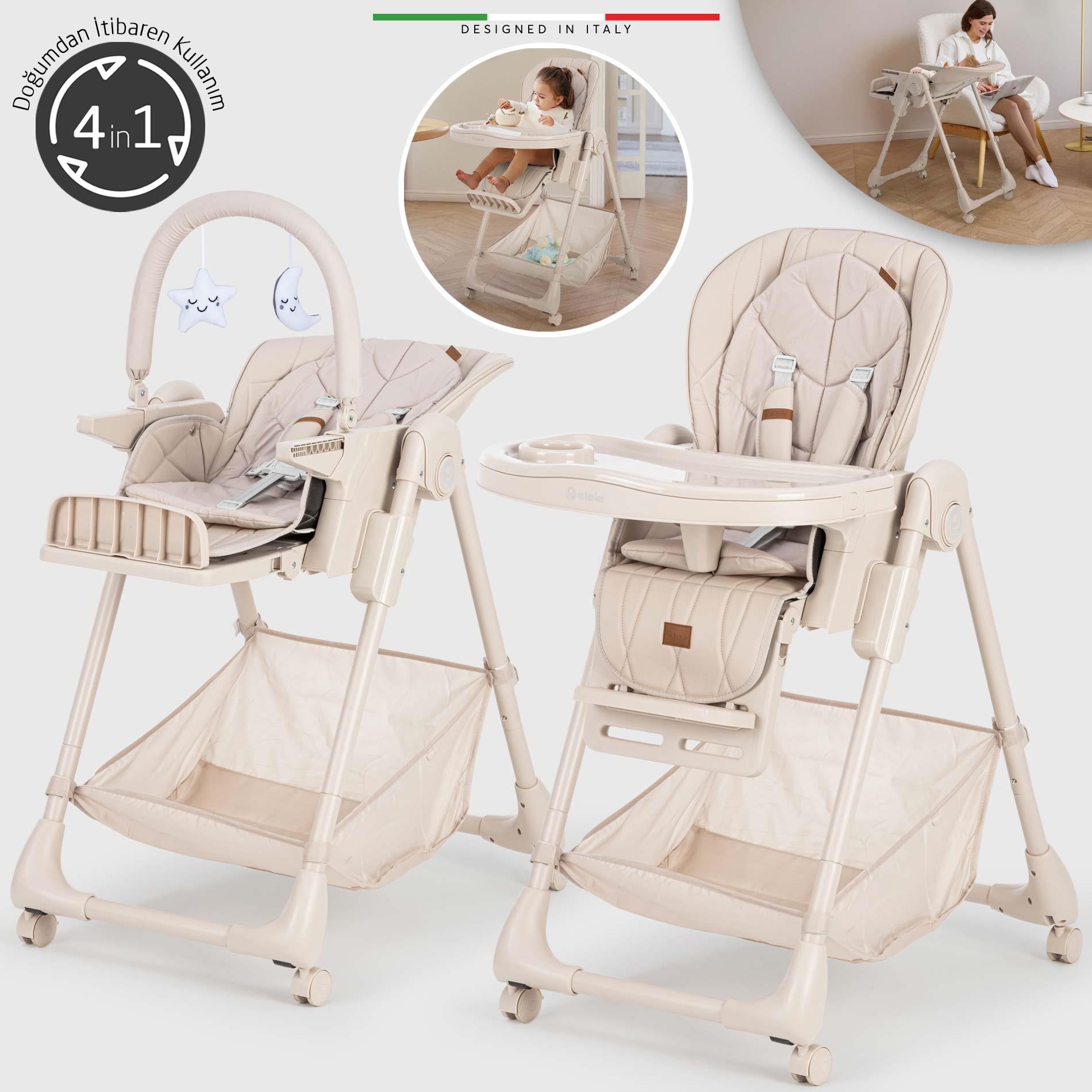 Elele Cibo 2in1 Katlanabilir Bebek Mama Sandalyesi Çift Pedli 0+ Ay Bej