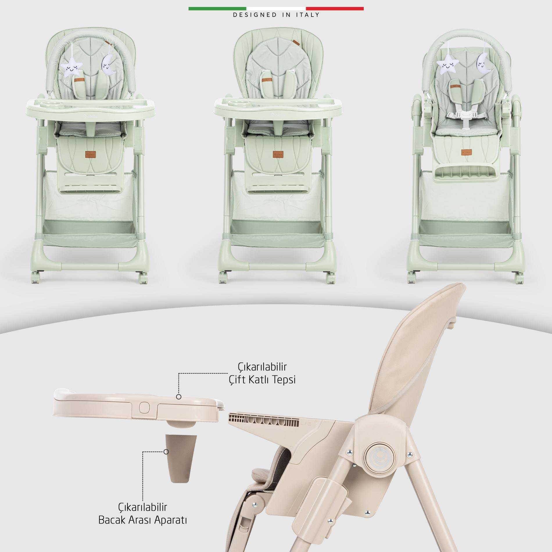 Elele Cibo 2in1 Katlanabilir Bebek Mama Sandalyesi Çift Pedli 0+ Ay Yeşil