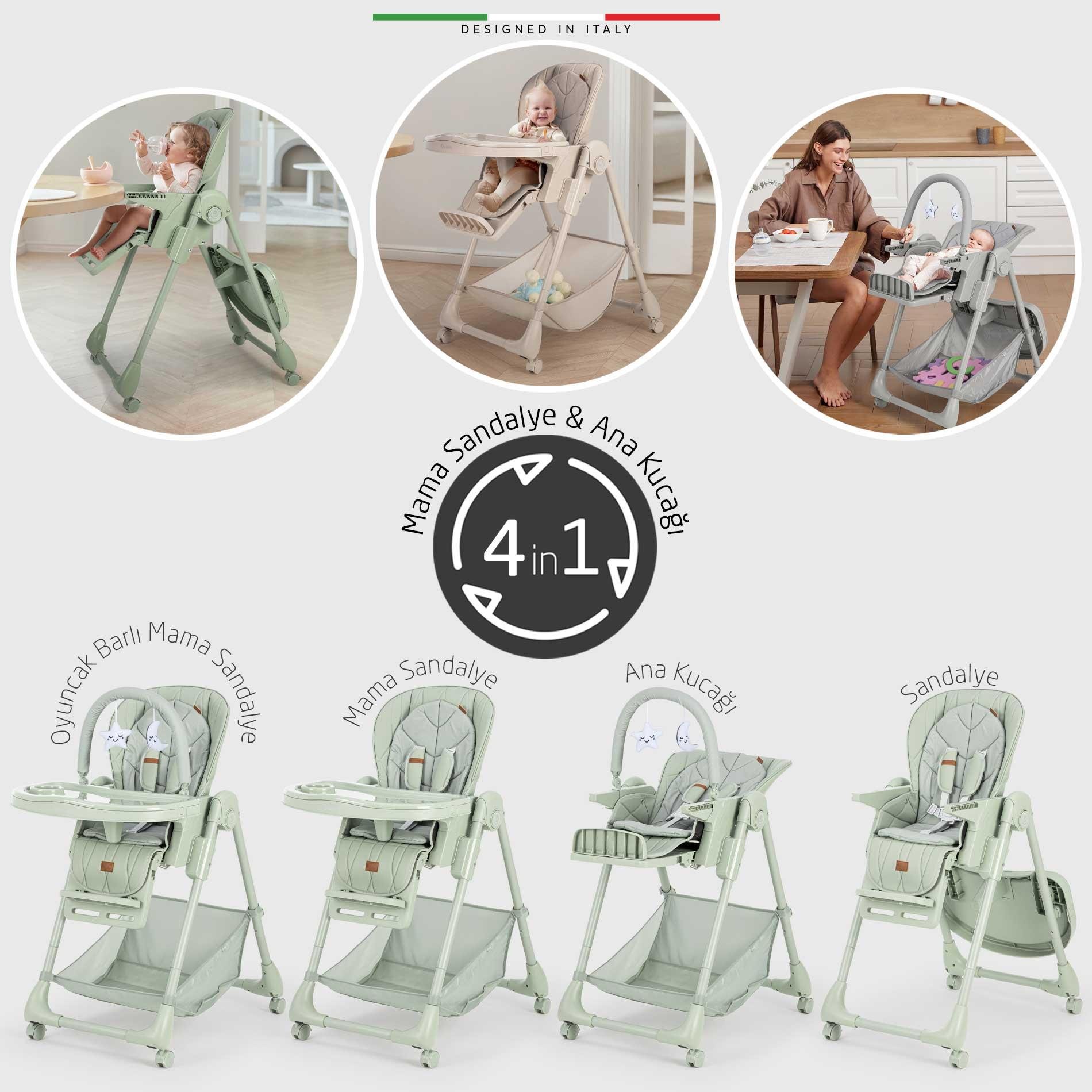 Elele Cibo 2in1 Katlanabilir Bebek Mama Sandalyesi Çift Pedli 0+ Ay Yeşil