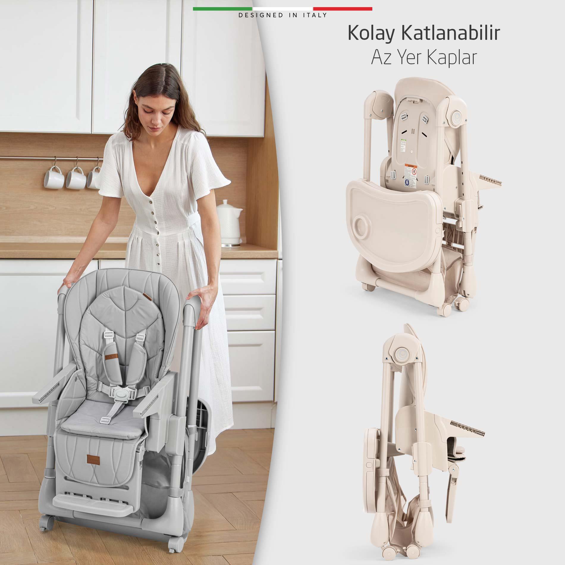 Elele Cibo 2in1 Katlanabilir Bebek Mama Sandalyesi Çift Pedli 0+ Ay Gri