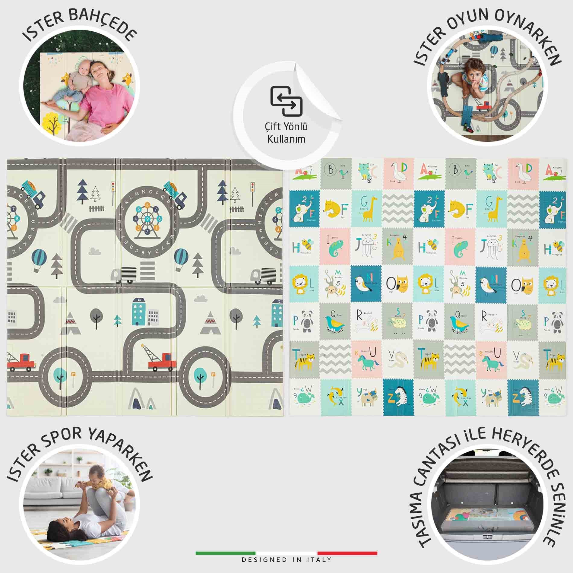 Elele City Road Katlanabilir Oyun Matı Oyun Halısı 180x200x1 Cm City Road