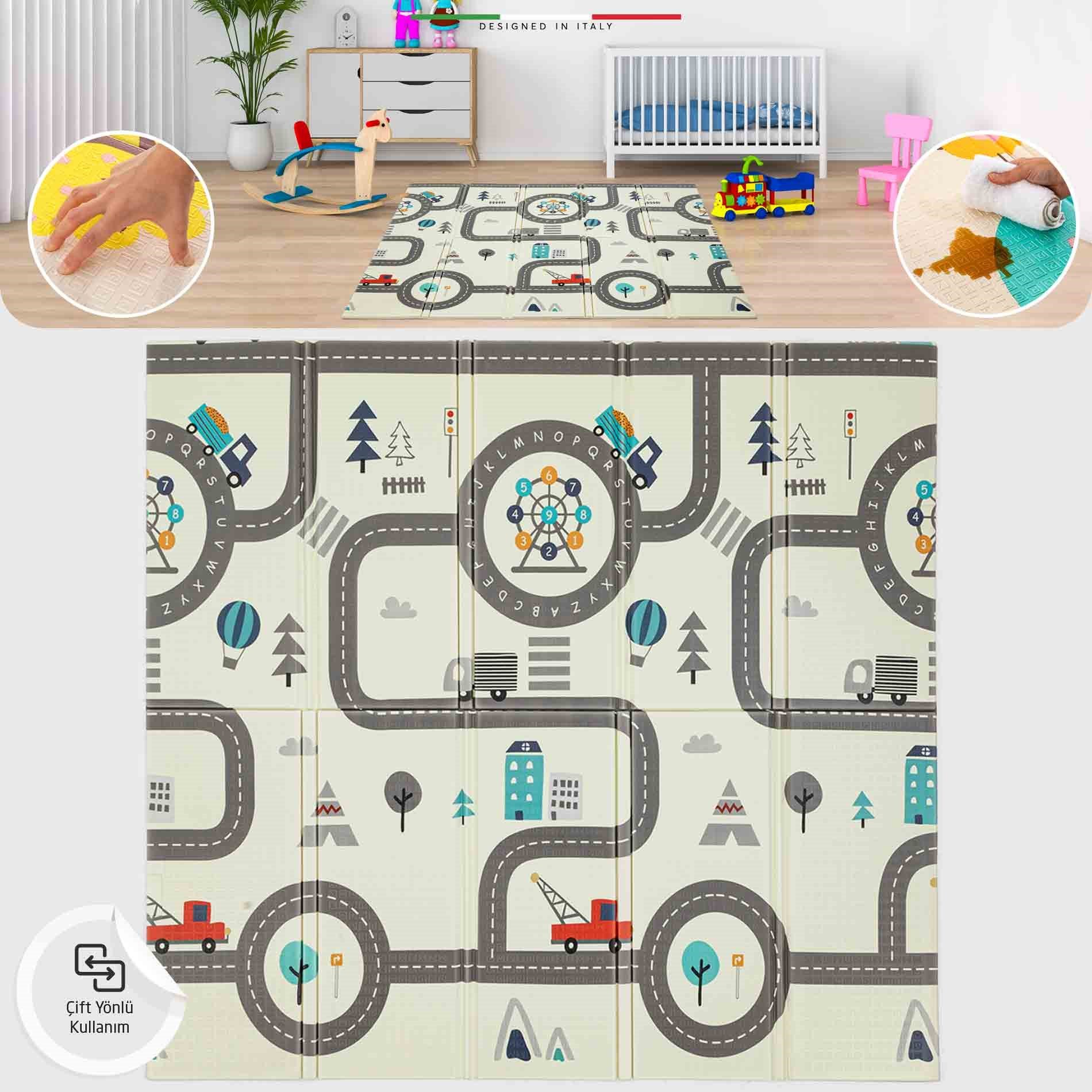 Elele City Road Katlanabilir Oyun Matı Oyun Halısı 180x200x1 Cm XFD203 City Road