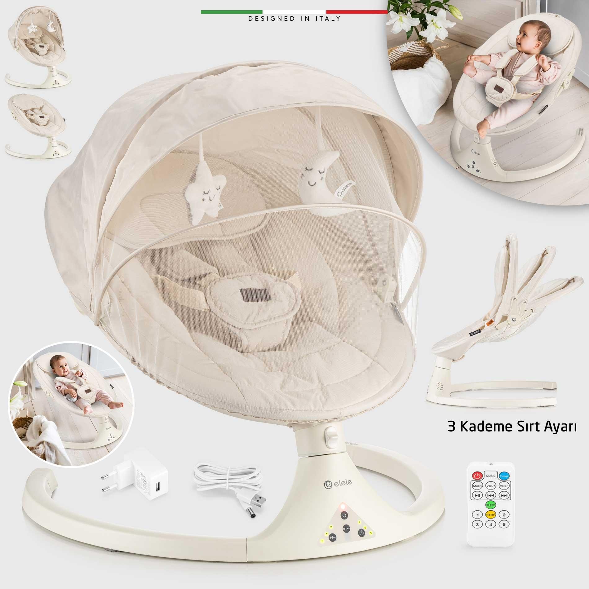 Elele Dormire 2 Elektrikli Otomatik Sallanan Kademeli Ana Kucağı Bej