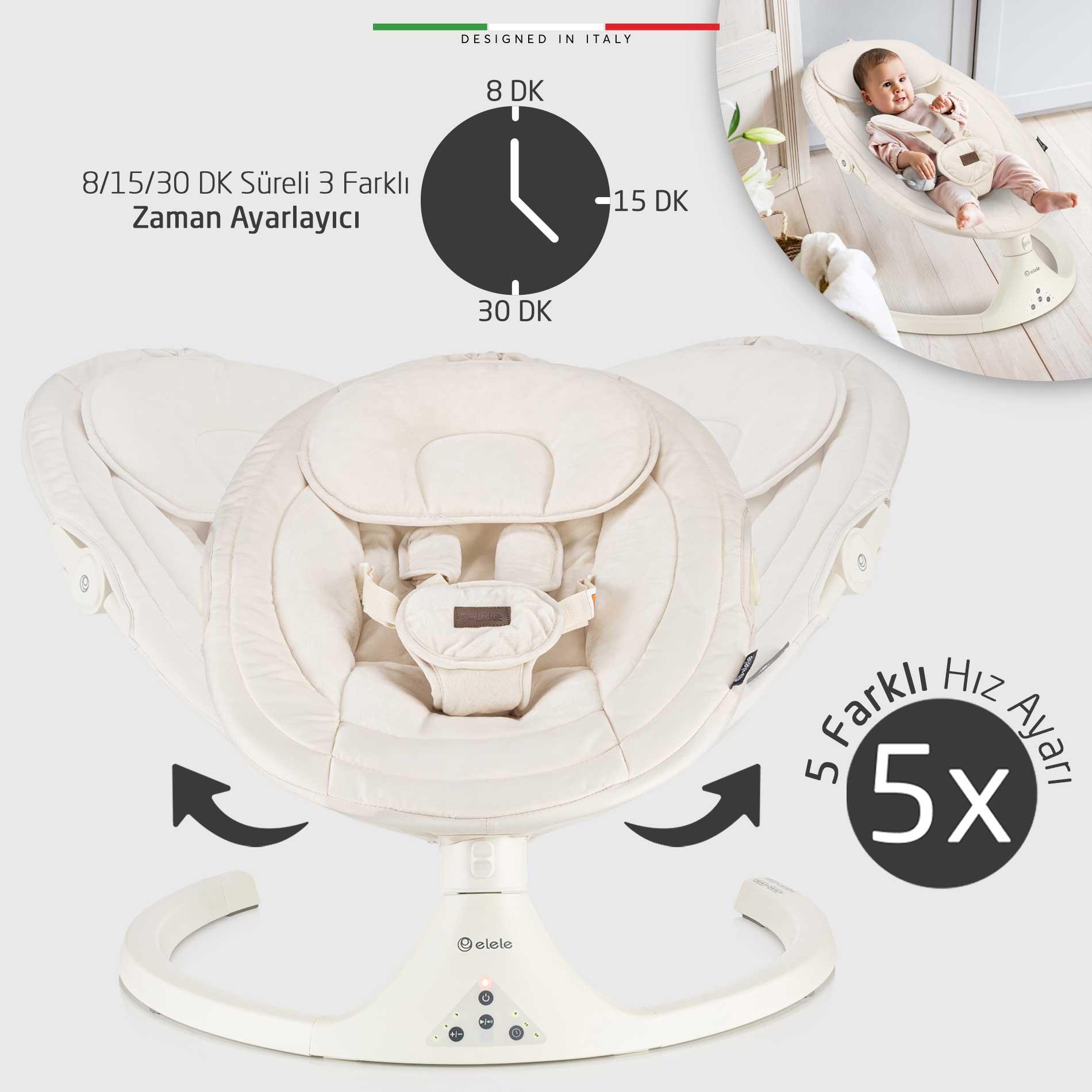 Elele Dormire 2 Elektrikli Otomatik Sallanan Kademeli Ana Kucağı Bej