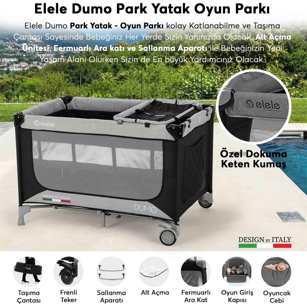 Elele Dumo Oyun Parkı Park Yatak 70x110 cm Siyah-Gri
