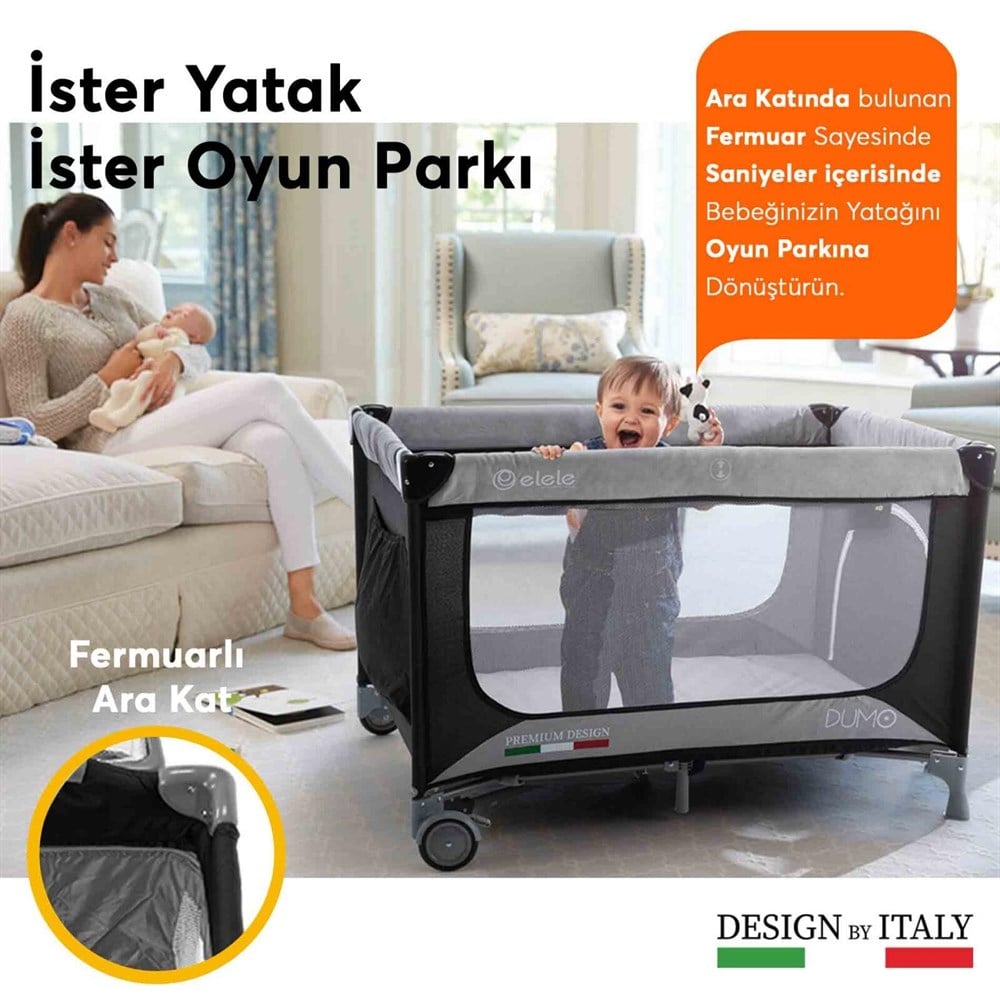 Elele Dumo Oyun Parkı Park Yatak 70x110 cm Siyah-Gri