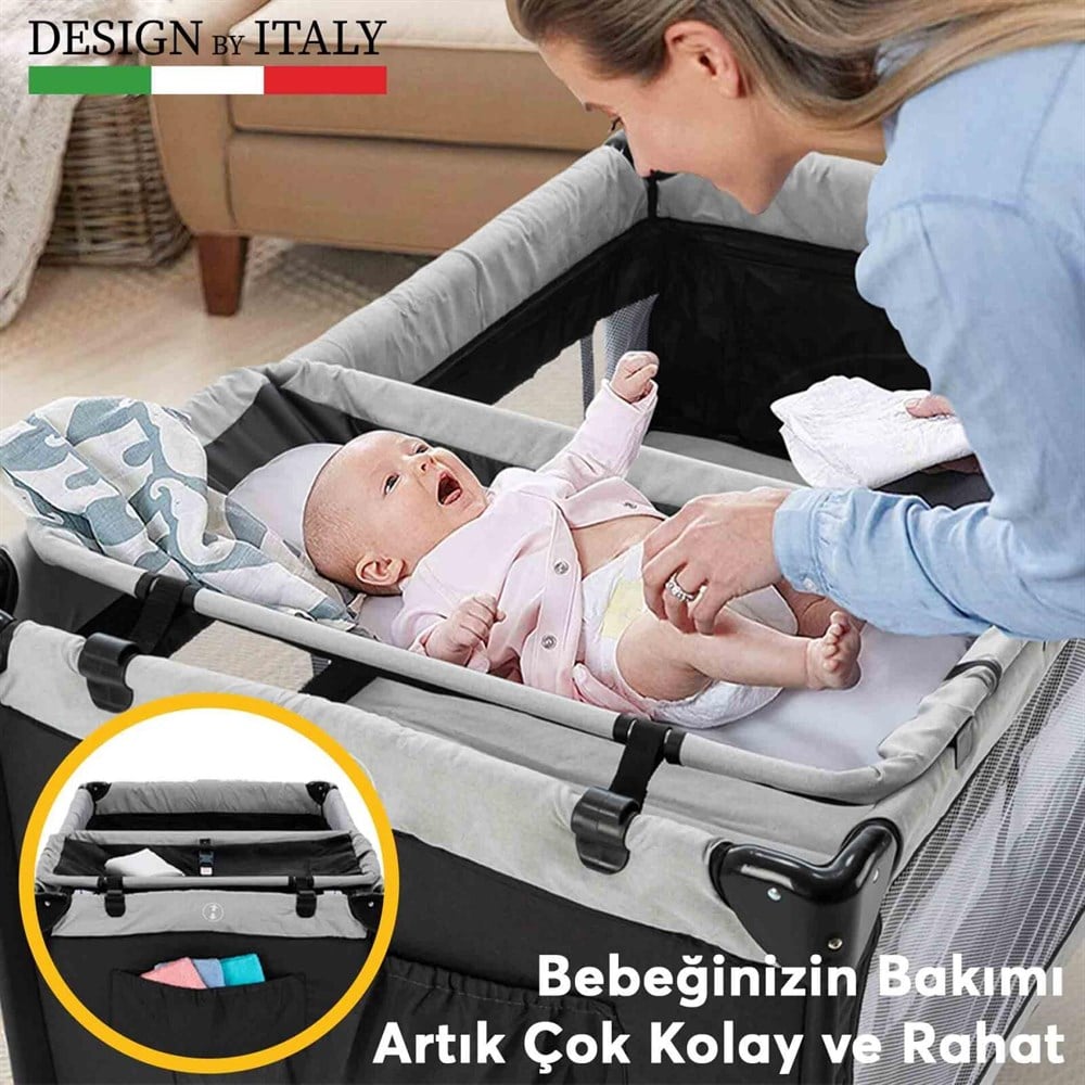 Elele Dumo Oyun Parkı Park Yatak 70x110 cm Siyah-Gri
